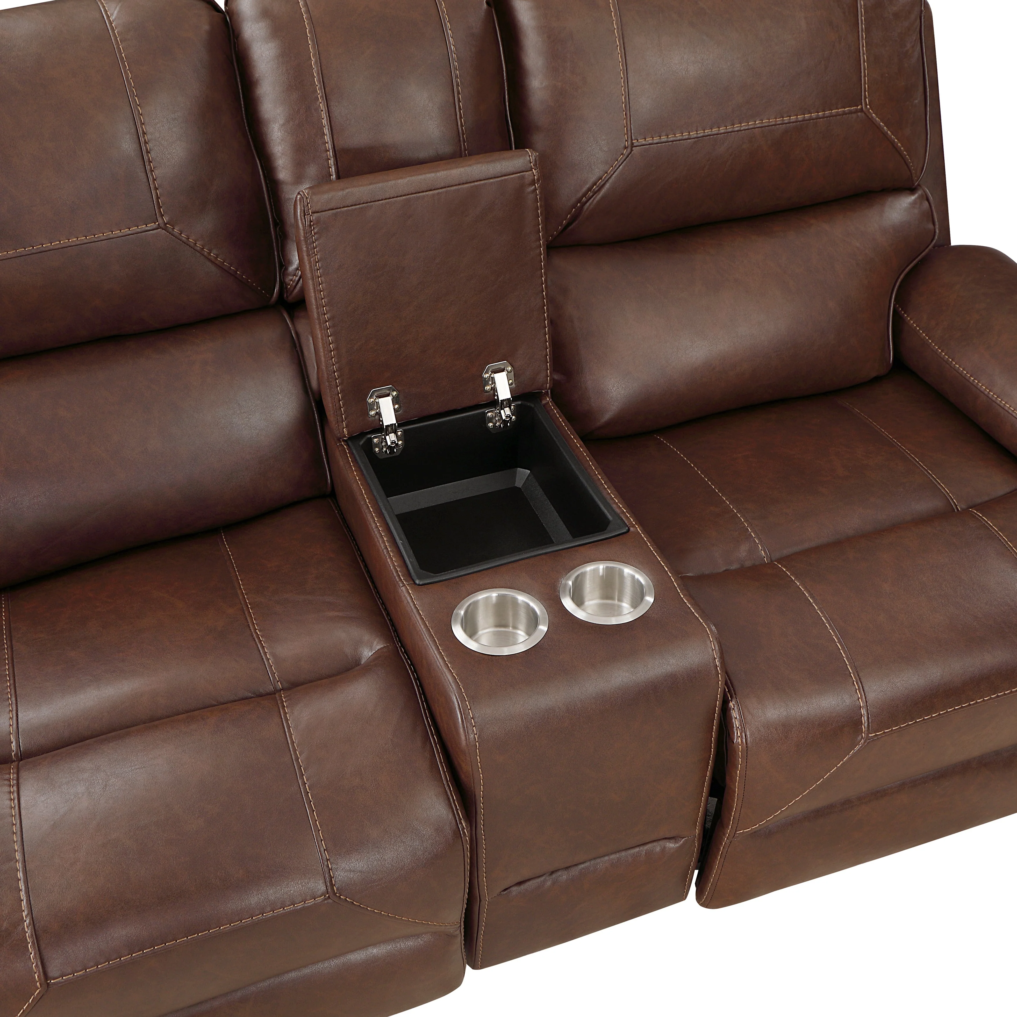 Newnan Brown Double Glider Reclining Loveseat with Center Console - Image 5