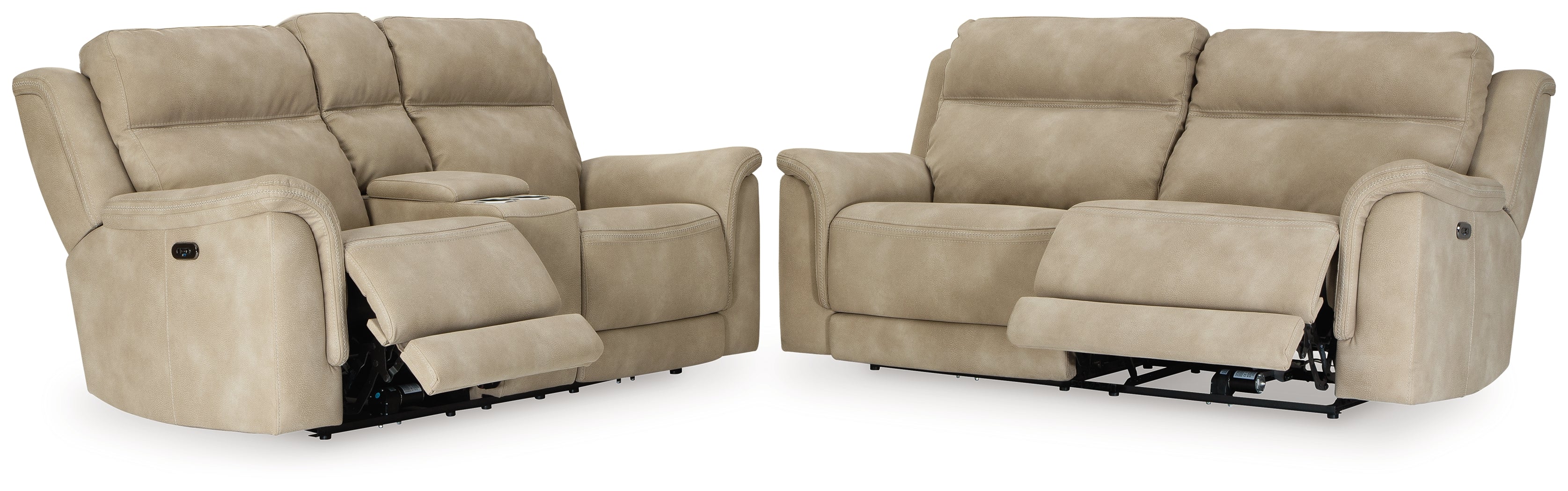 Next-Gen DuraPella Sand Performance Fabric Dual Power Reclining Sofa and Loveseat - Image 2