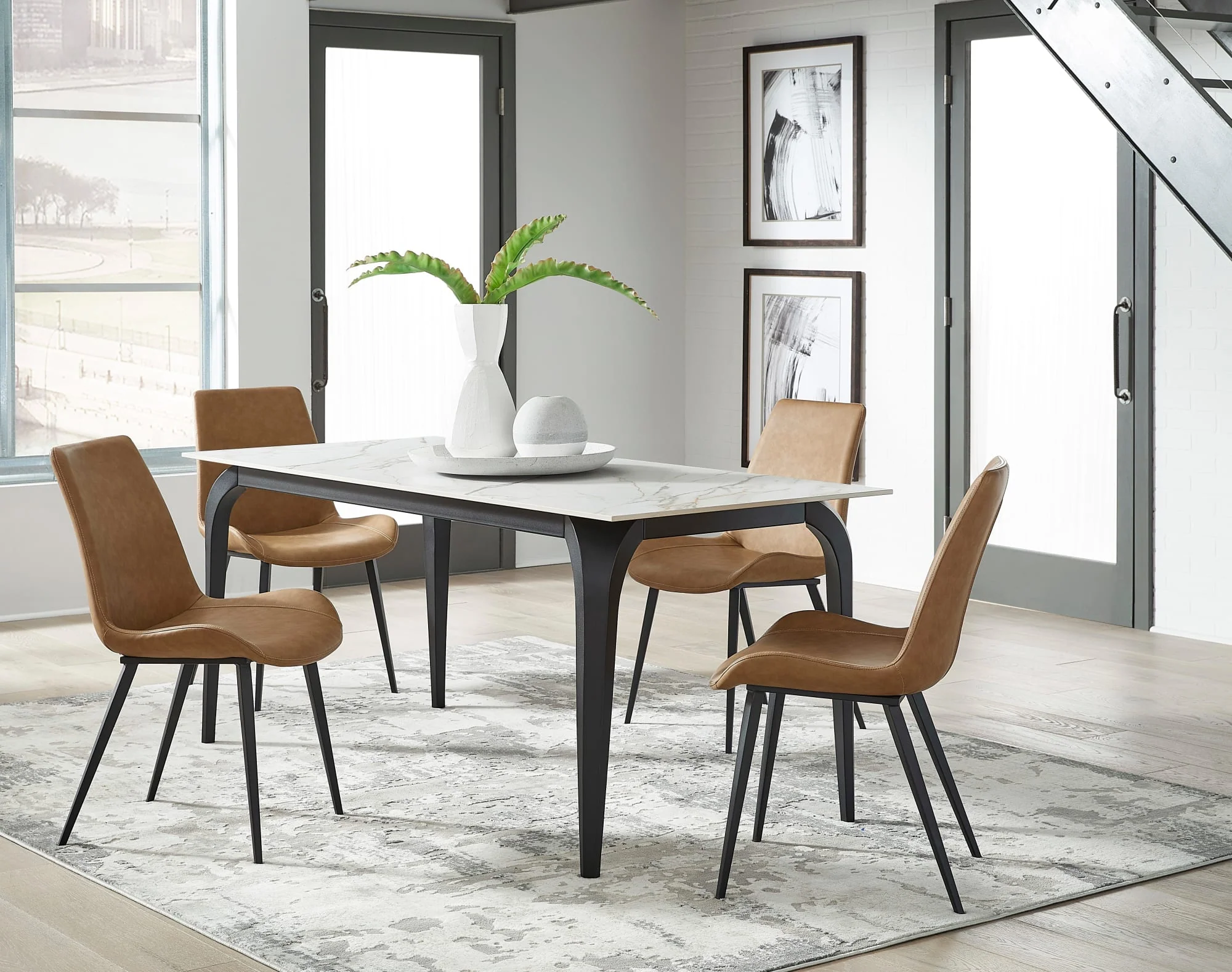 Nicoya White/Black Stone Top Rectangular Dining Table - Image 2