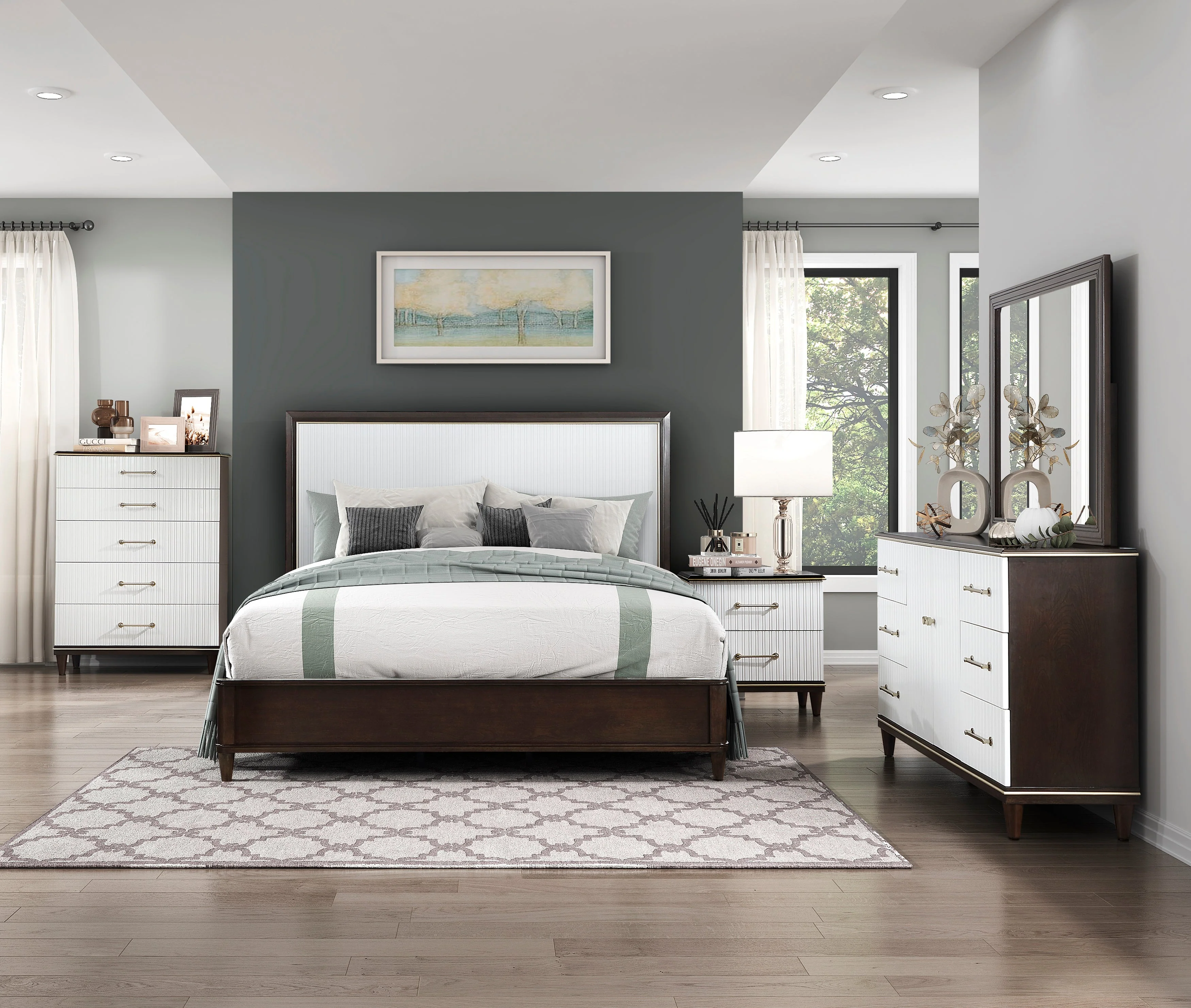 Niles White/Cherry King Panel Bed - Image 4