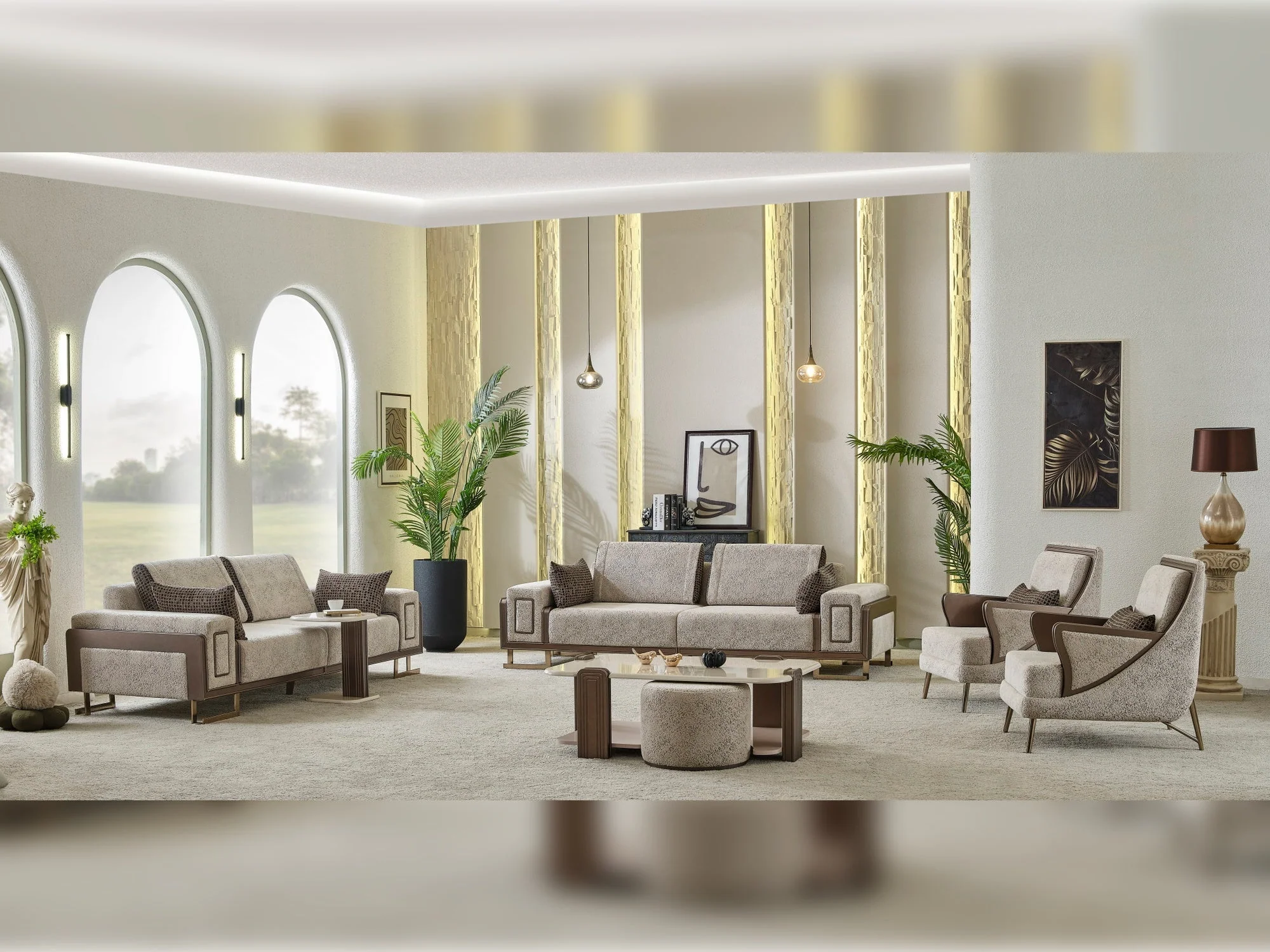 Nirvana 4-pieces (2 Four Seat Sofa & 2 Chair) Livingroom Set Beige