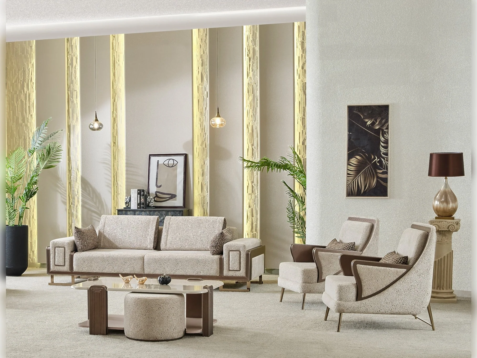 Nirvana 4-pieces (2 Four Seat Sofa & 2 Chair) Livingroom Set Beige - Image 3