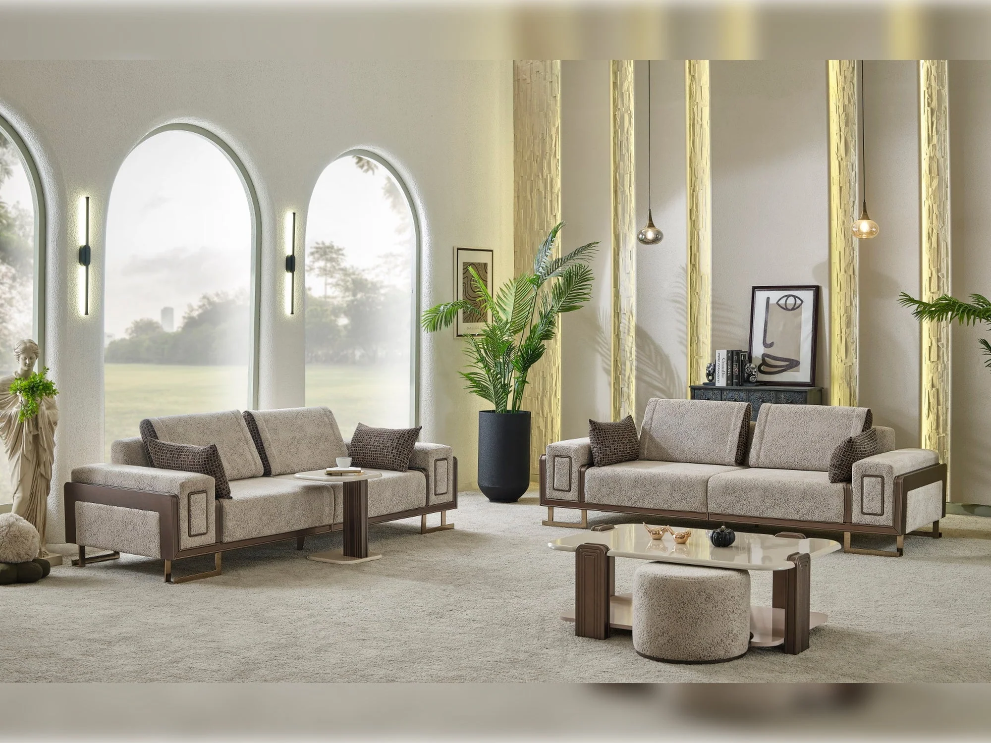 Nirvana 4-pieces (2 Four Seat Sofa & 2 Chair) Livingroom Set Beige - Image 4