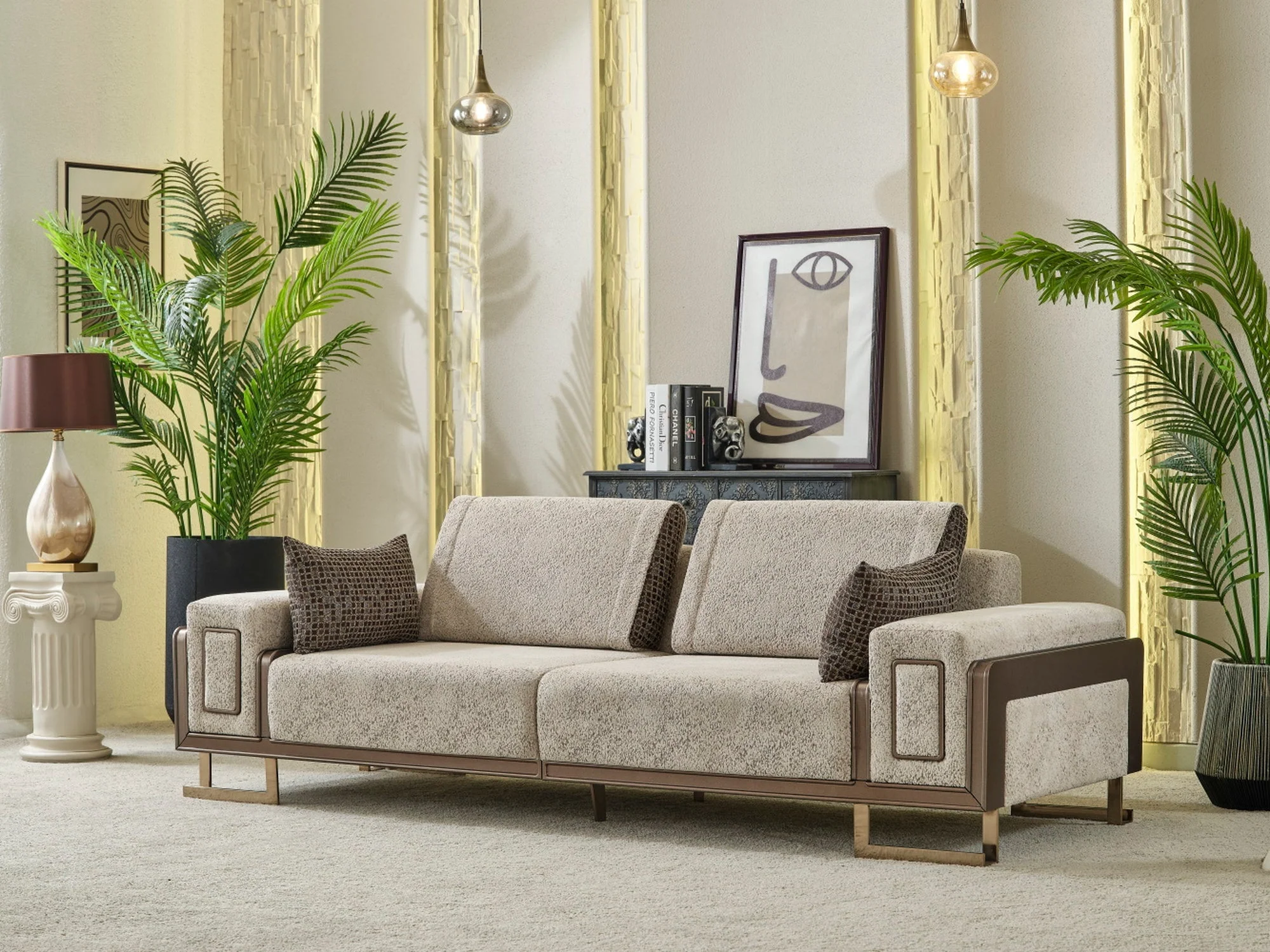 Nirvana 4-pieces (2 Four Seat Sofa & 2 Chair) Livingroom Set Beige - Image 6