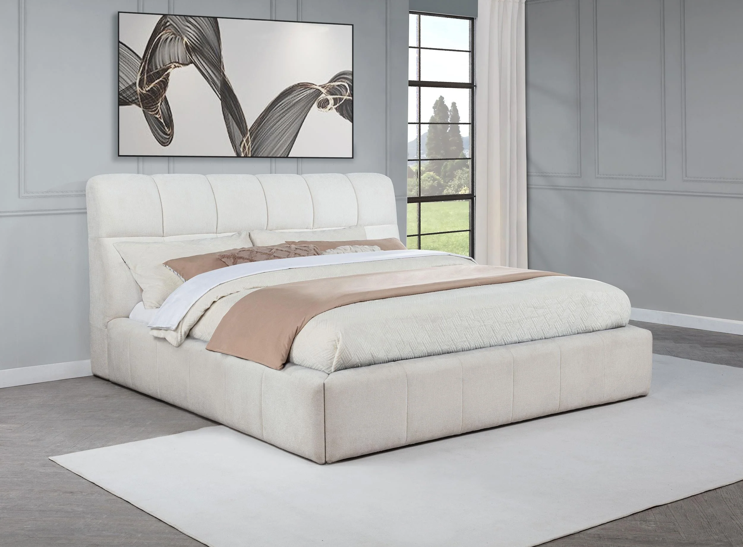 Nollet Cream 48-inch Upholstered Eastern King Platform Bed