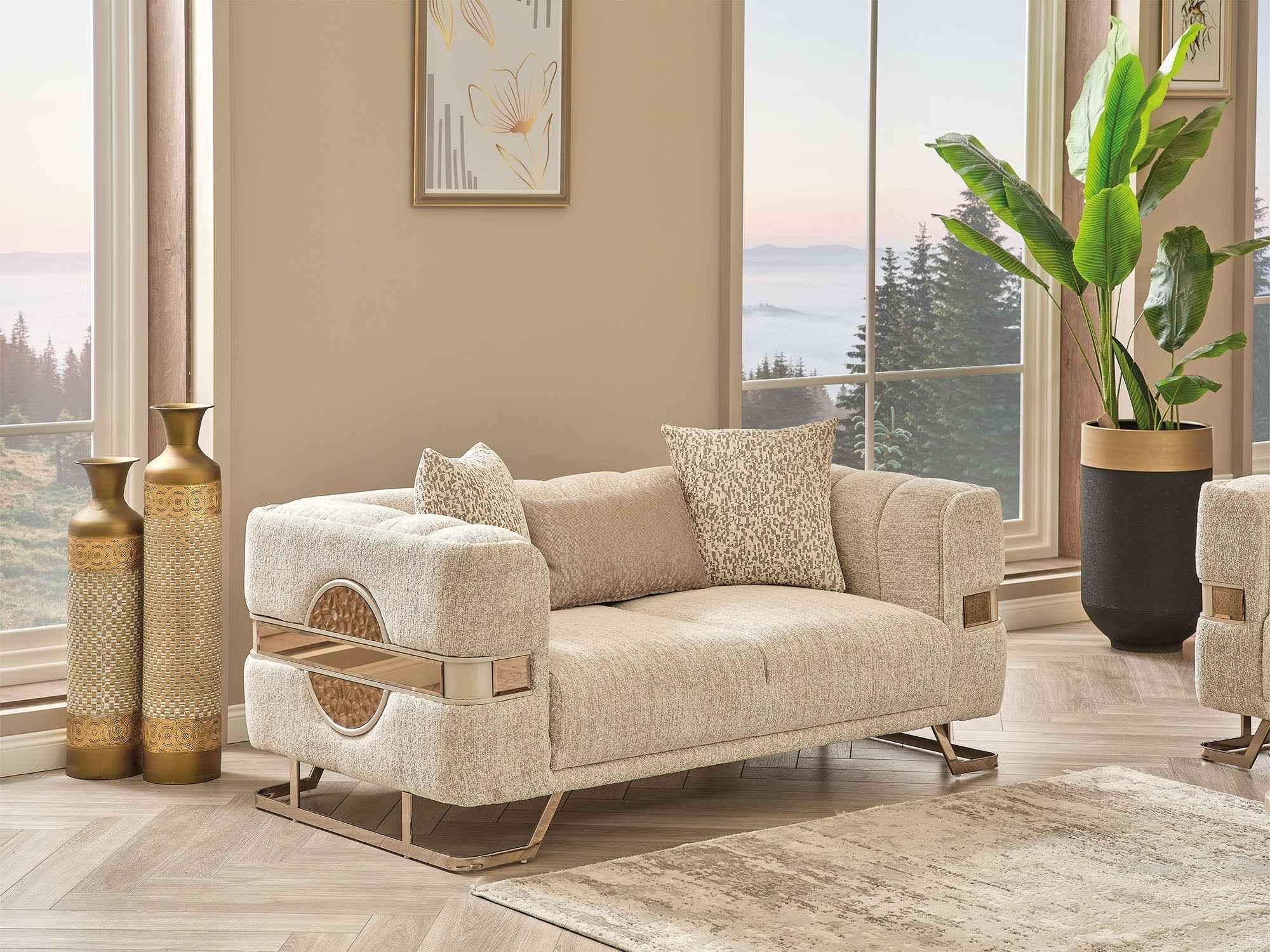 Nova Cream Stationary Loveseat - Image 3