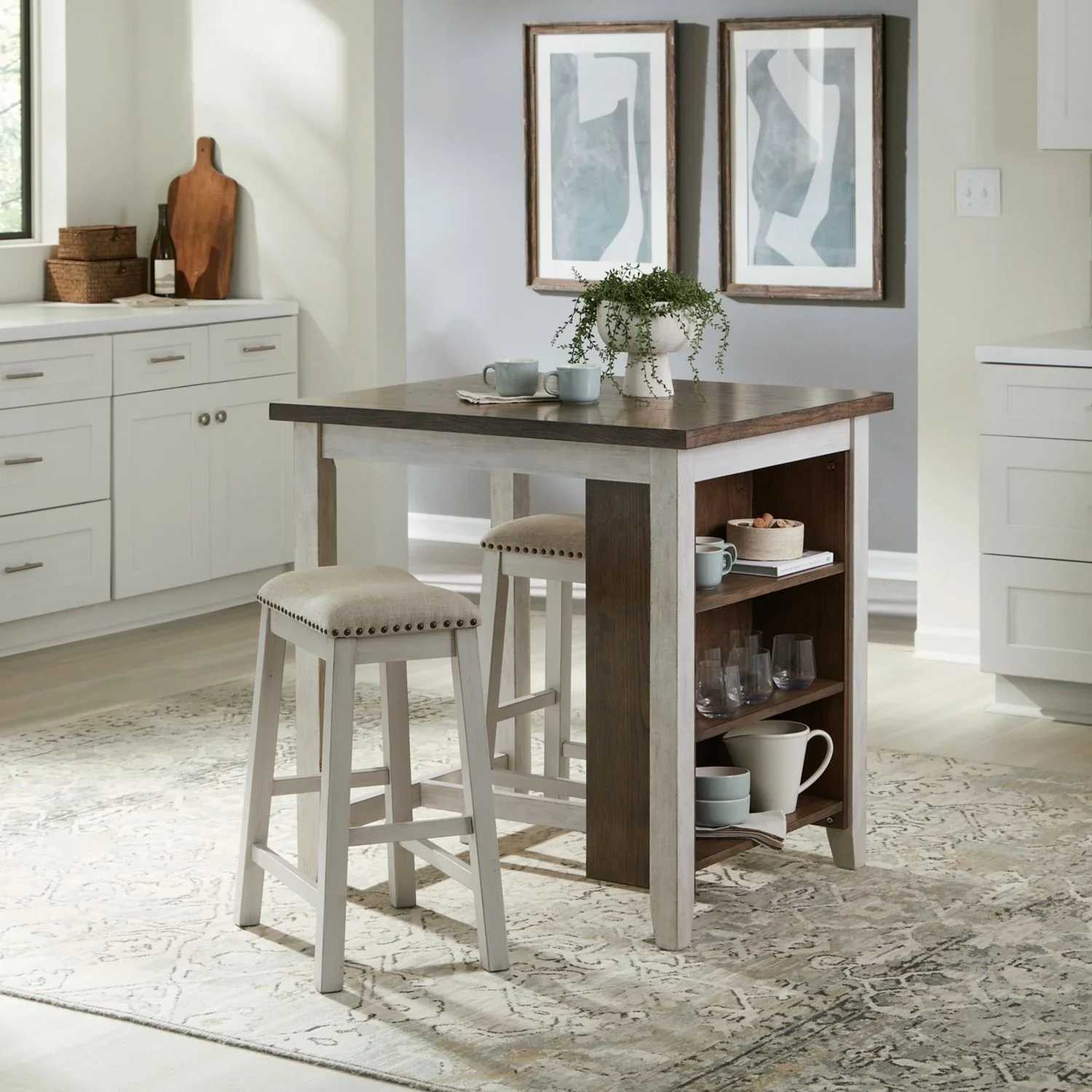 Oak Beige/Brown Two-Tone 3-Piece Dining Room Set