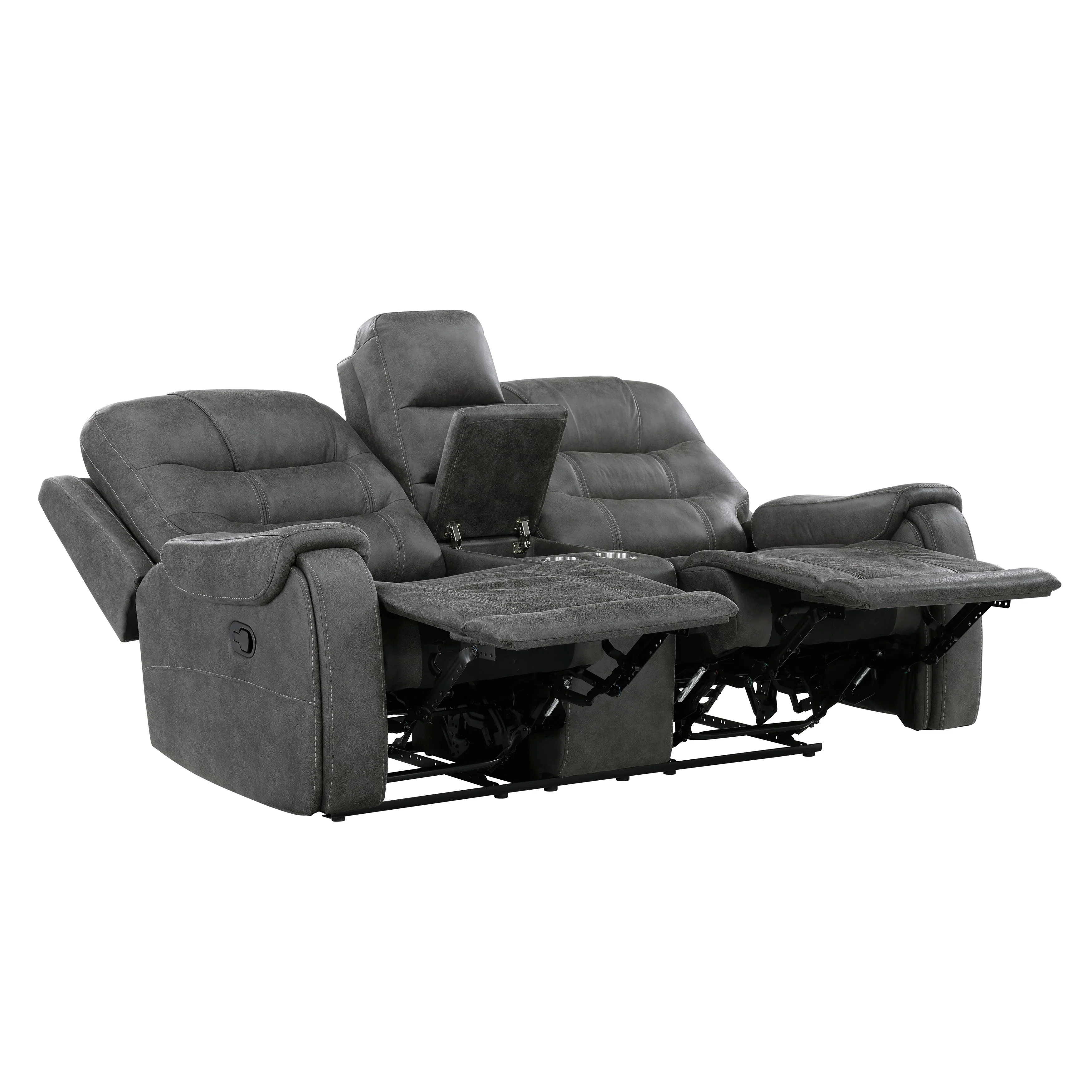 Oberon Dark Gray Double Reclining Loveseat with Center Console - Image 4