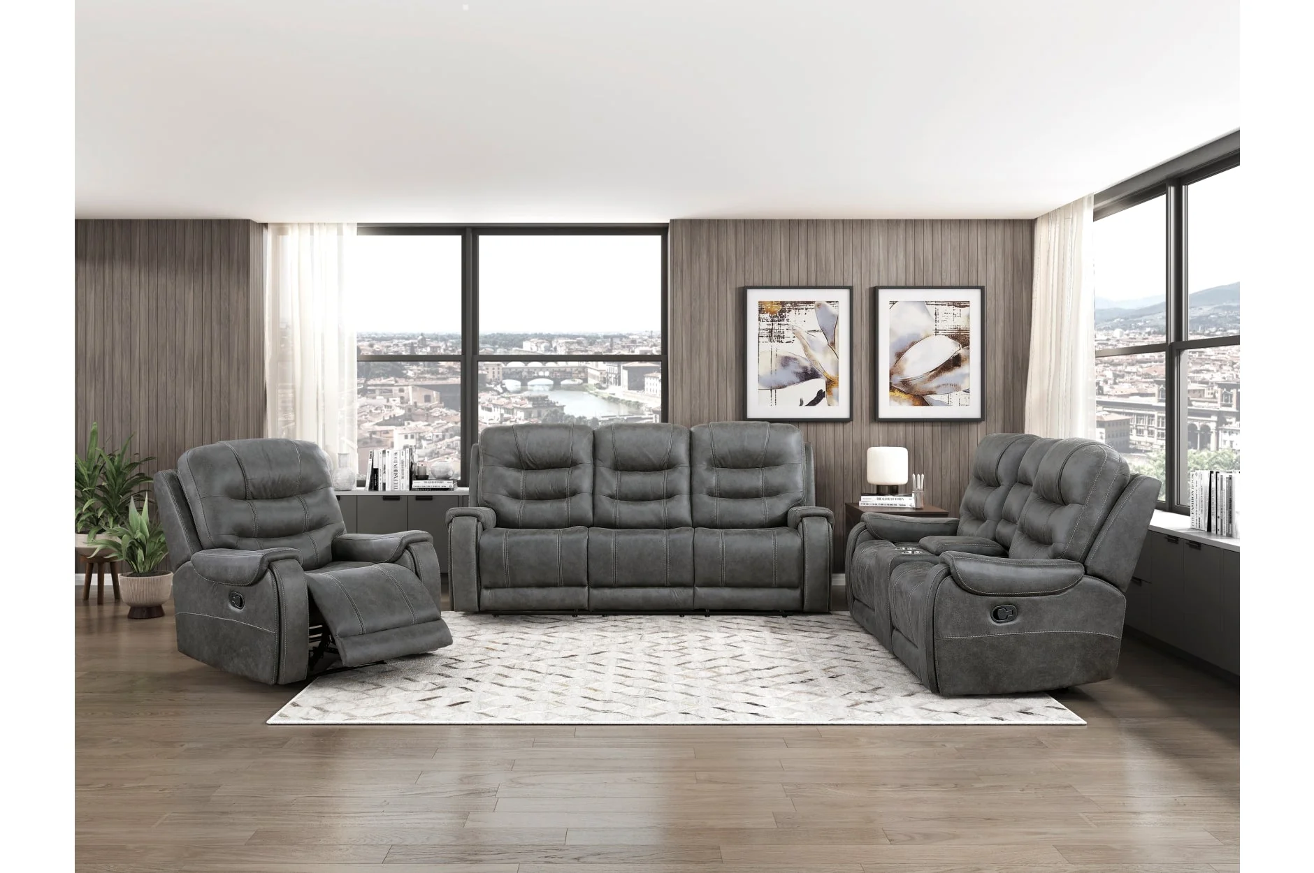 Oberon Dark Gray Double Reclining Loveseat with Center Console - Image 9