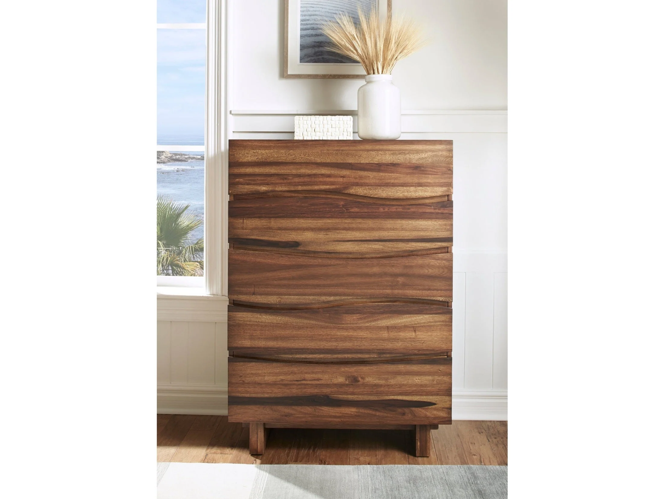 Ocean Five Drawer Solid Wood Chest in Natural Sengon