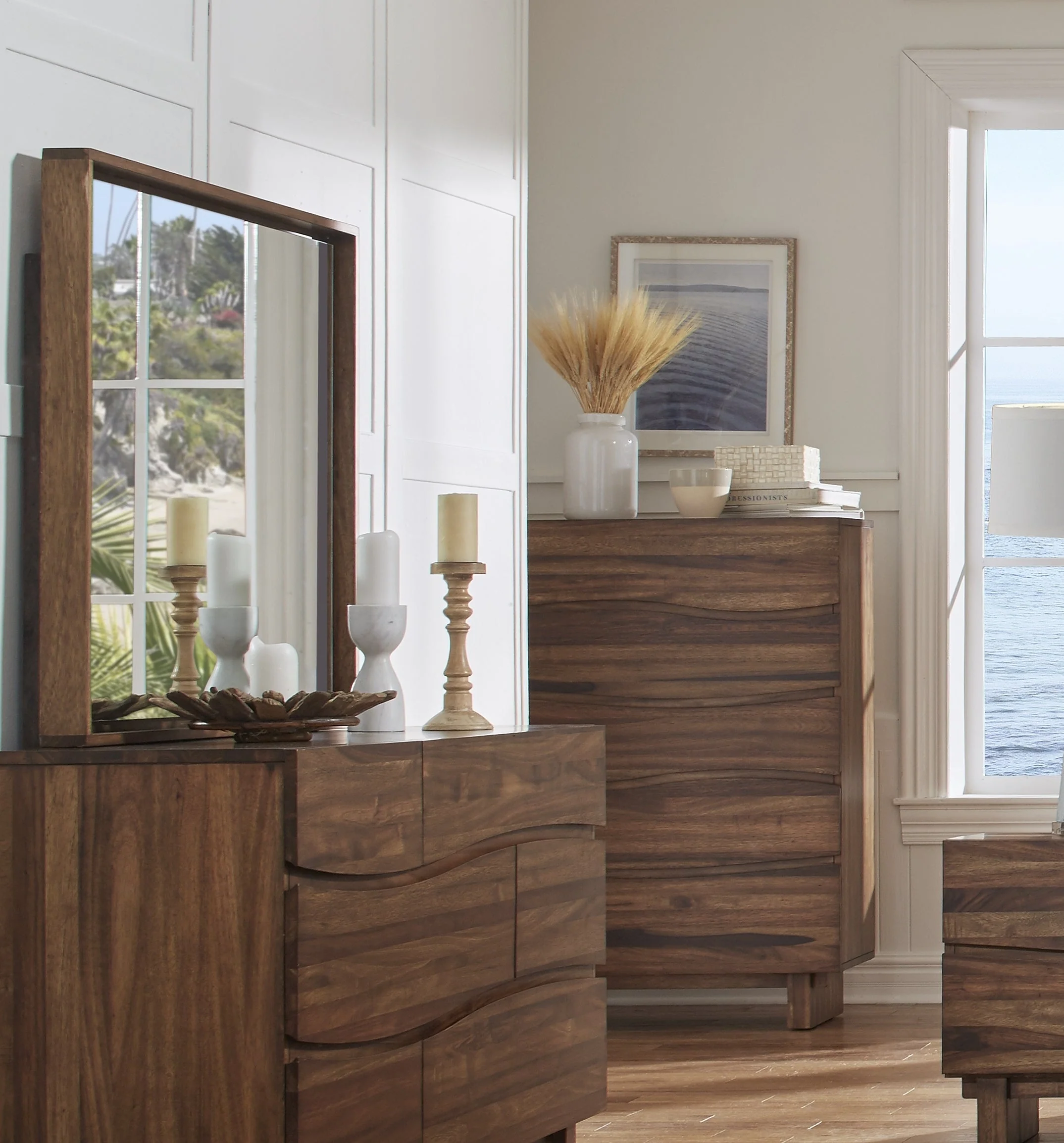 Ocean Solid Wood Floating Glass Mirror in Natural Sengon - Image 2
