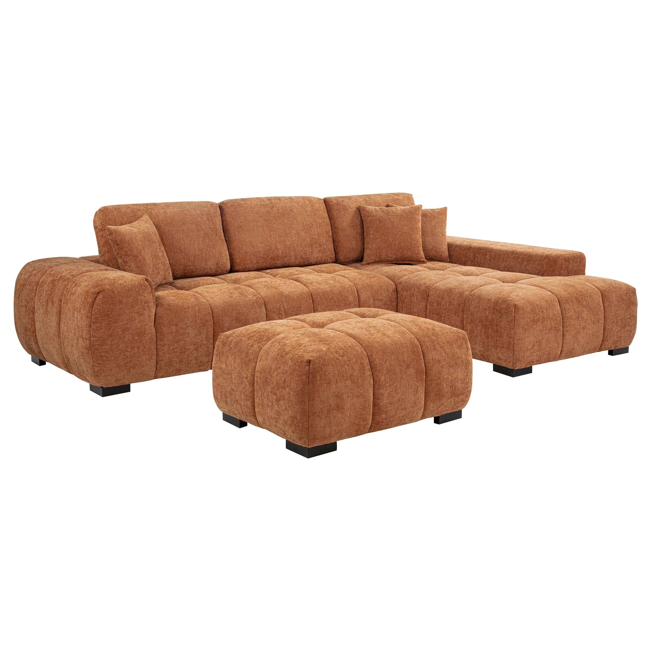 Octavia Orange Fabric Upholstered Rectangular Ottoman - Image 4