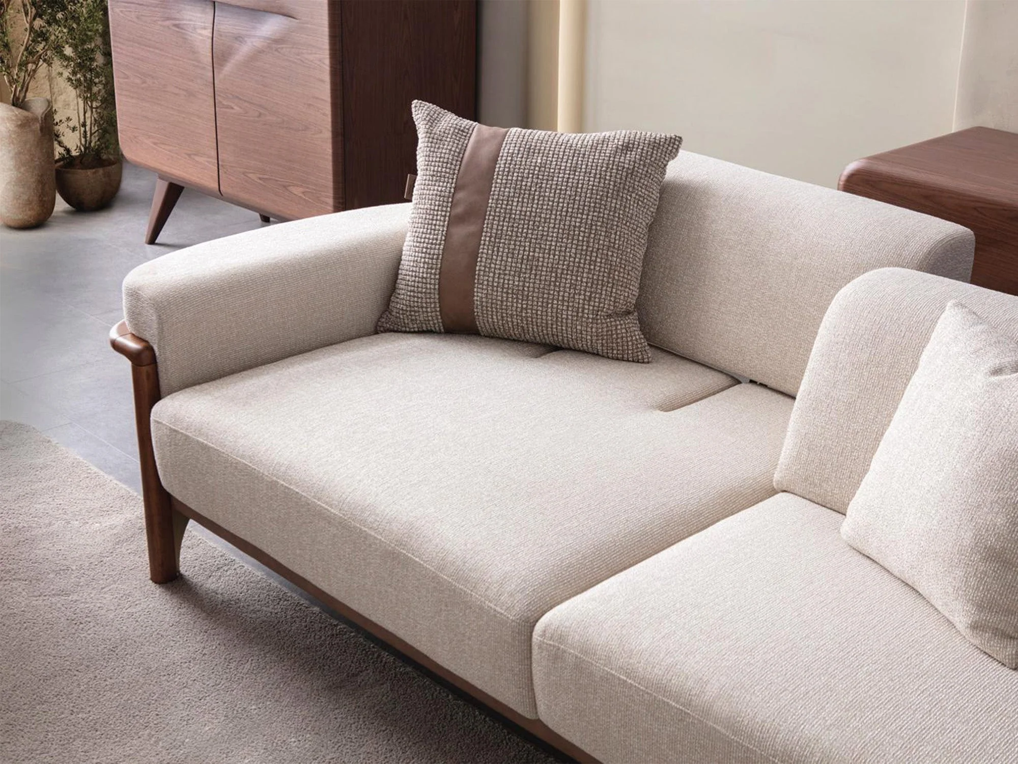 Odin 4-pieces (4 Seater Sofa & 3 Seater Sofa & 2 Chair) Livingroom Set Cream - Image 11