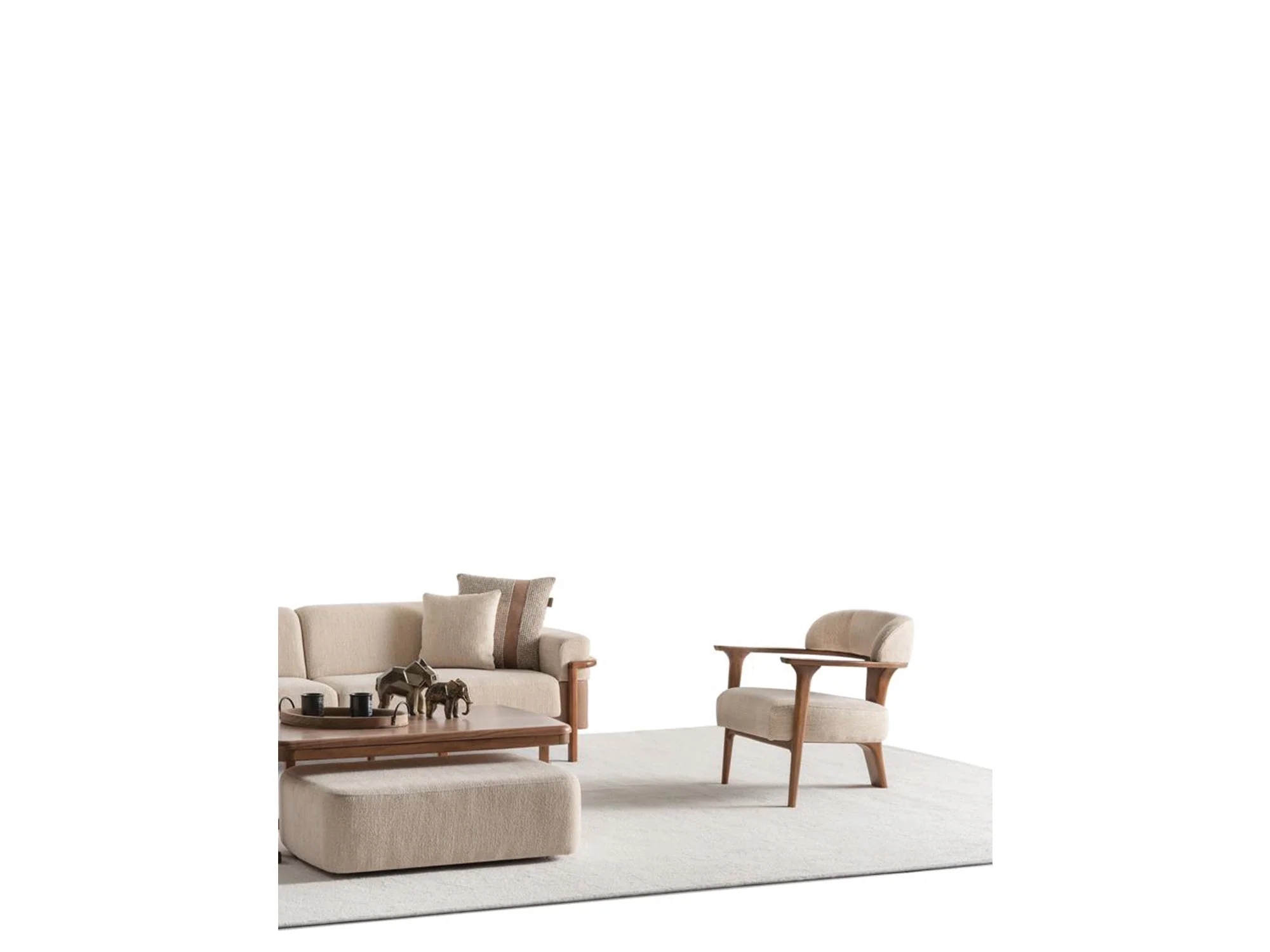 Odin 4-pieces (4 Seater Sofa & 3 Seater Sofa & 2 Chair) Livingroom Set Cream - Image 29