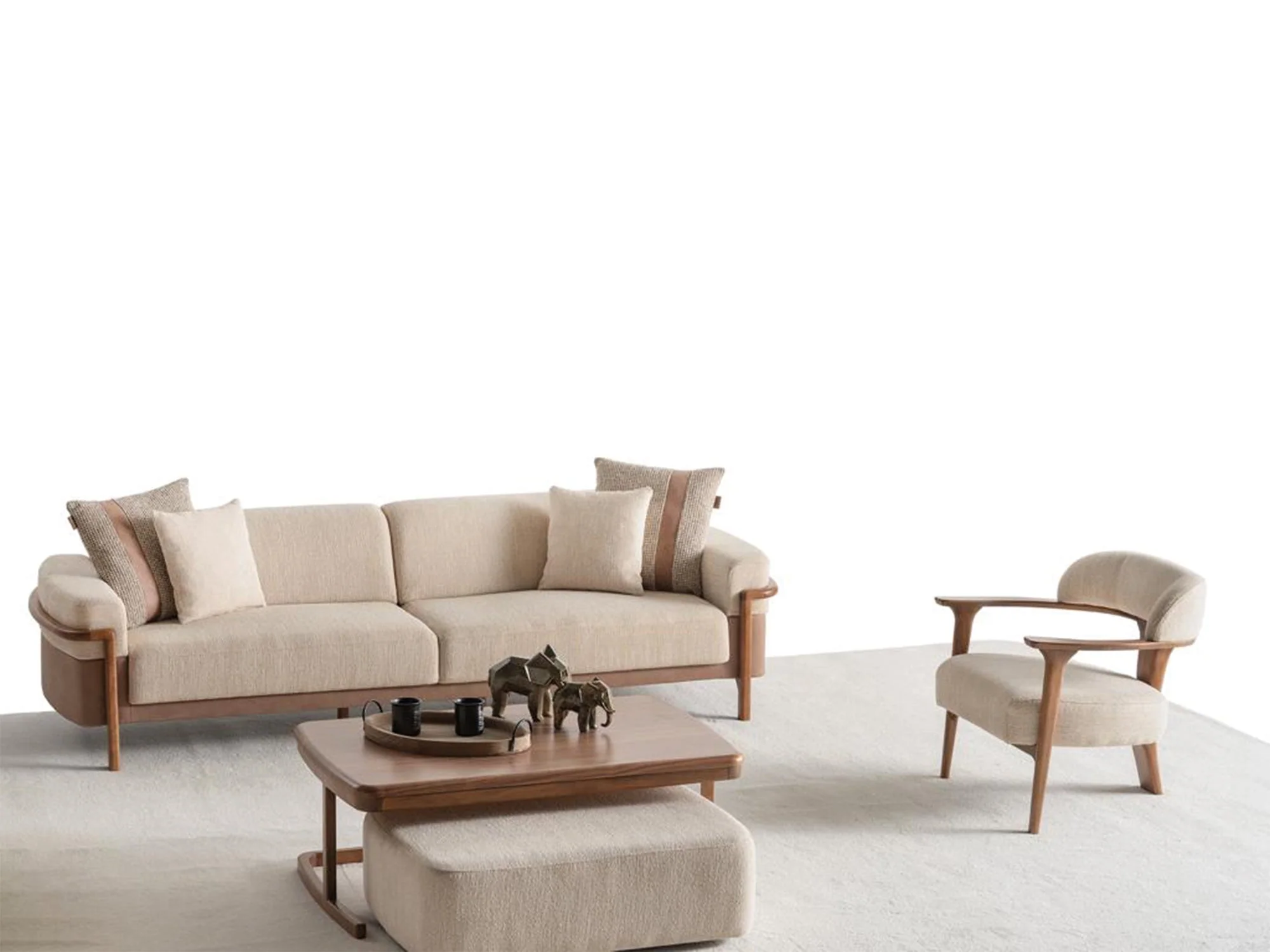 Odin 4-pieces (4 Seater Sofa & 3 Seater Sofa & 2 Chair) Livingroom Set Cream - Image 5