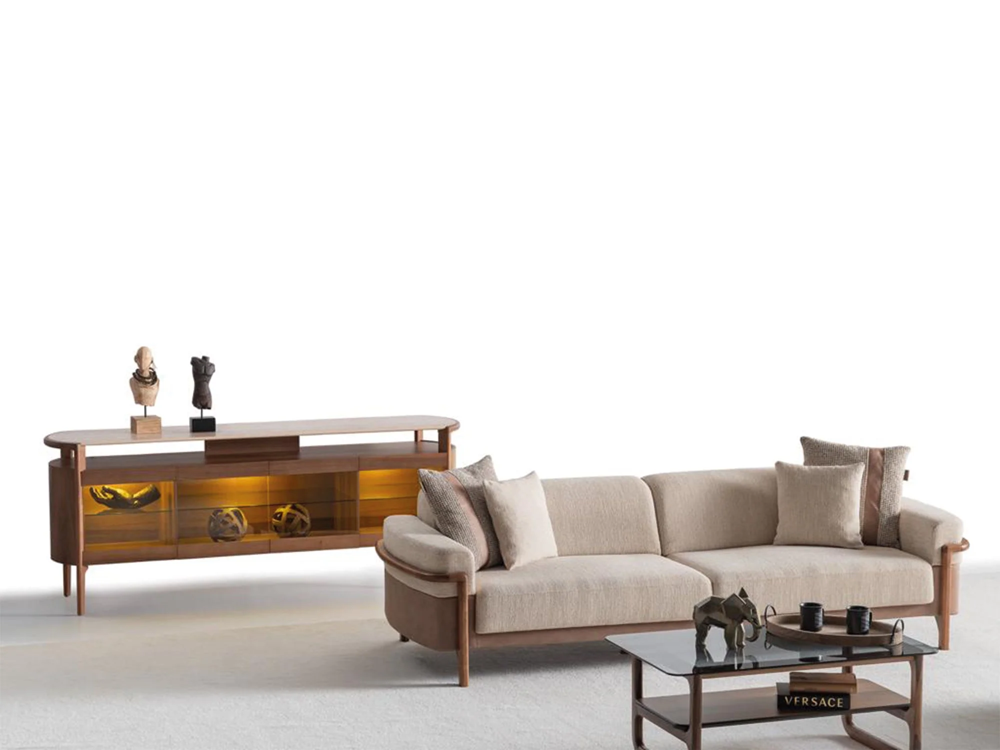 Odin 4-pieces (4 Seater Sofa & 3 Seater Sofa & 2 Chair) Livingroom Set Cream - Image 6