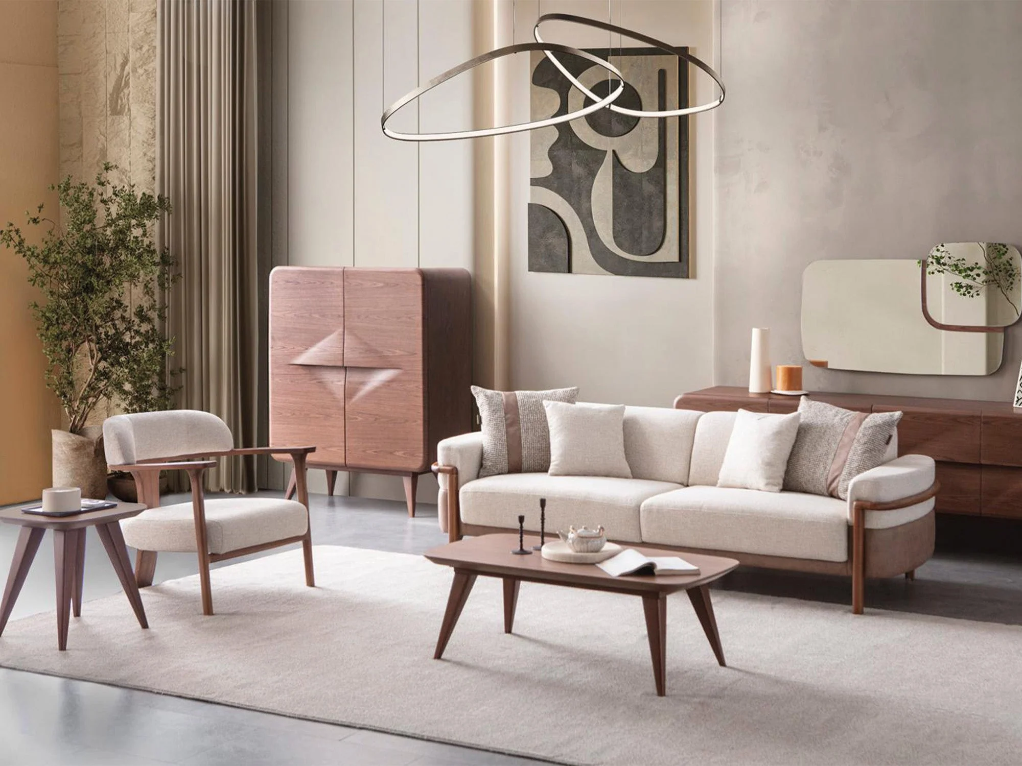 Odin 4-pieces (4 Seater Sofa & 3 Seater Sofa & 2 Chair) Livingroom Set Cream - Image 8