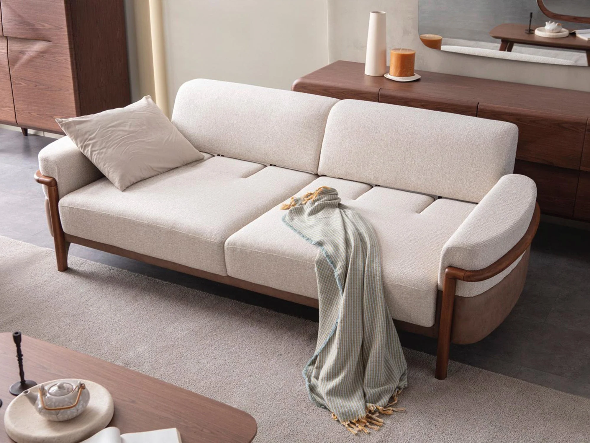 Odin Cream Convertible 3 Seater Sofa - Image 7