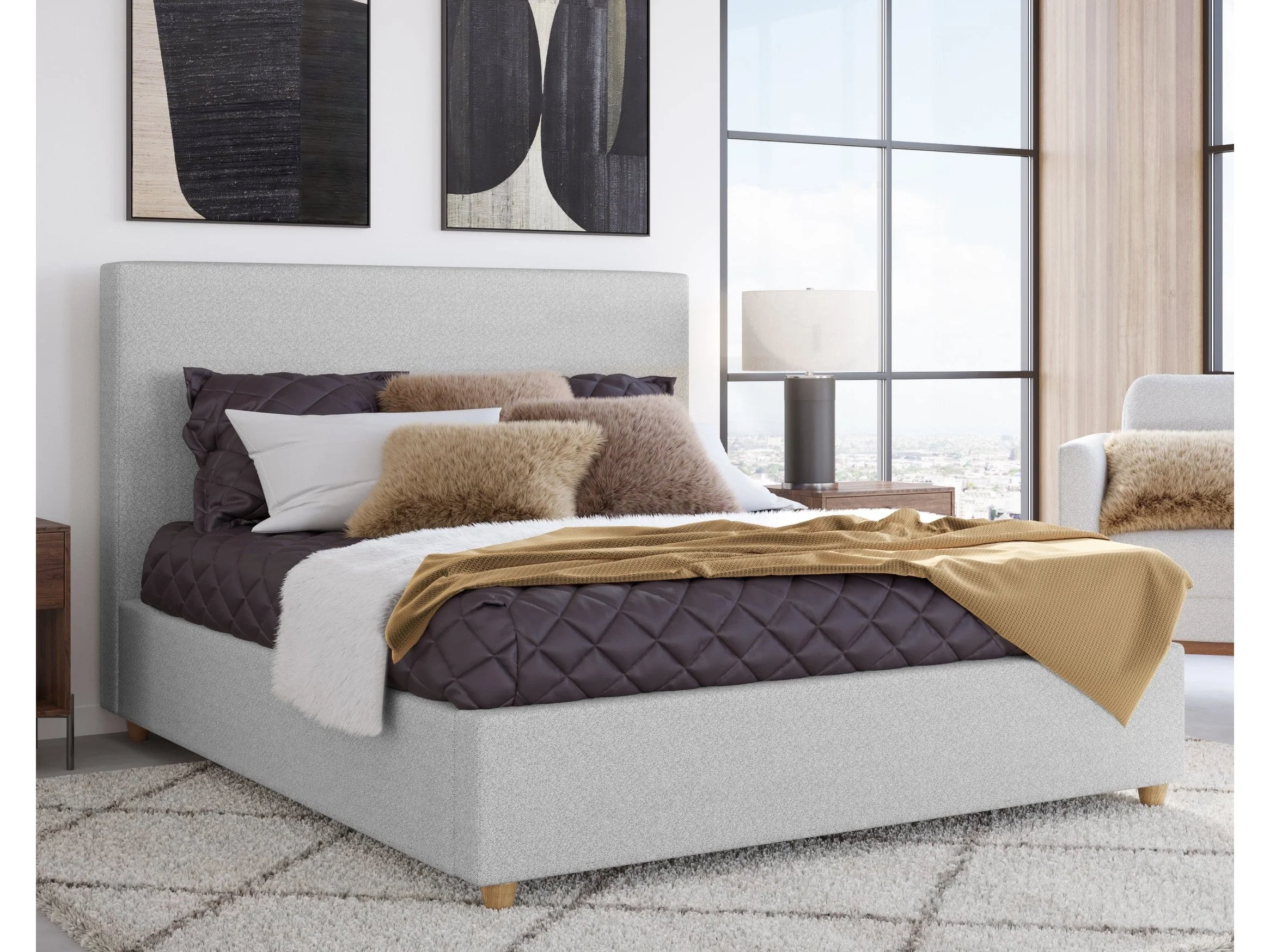 Olivia Linen Queen Upholstered Platform Bed