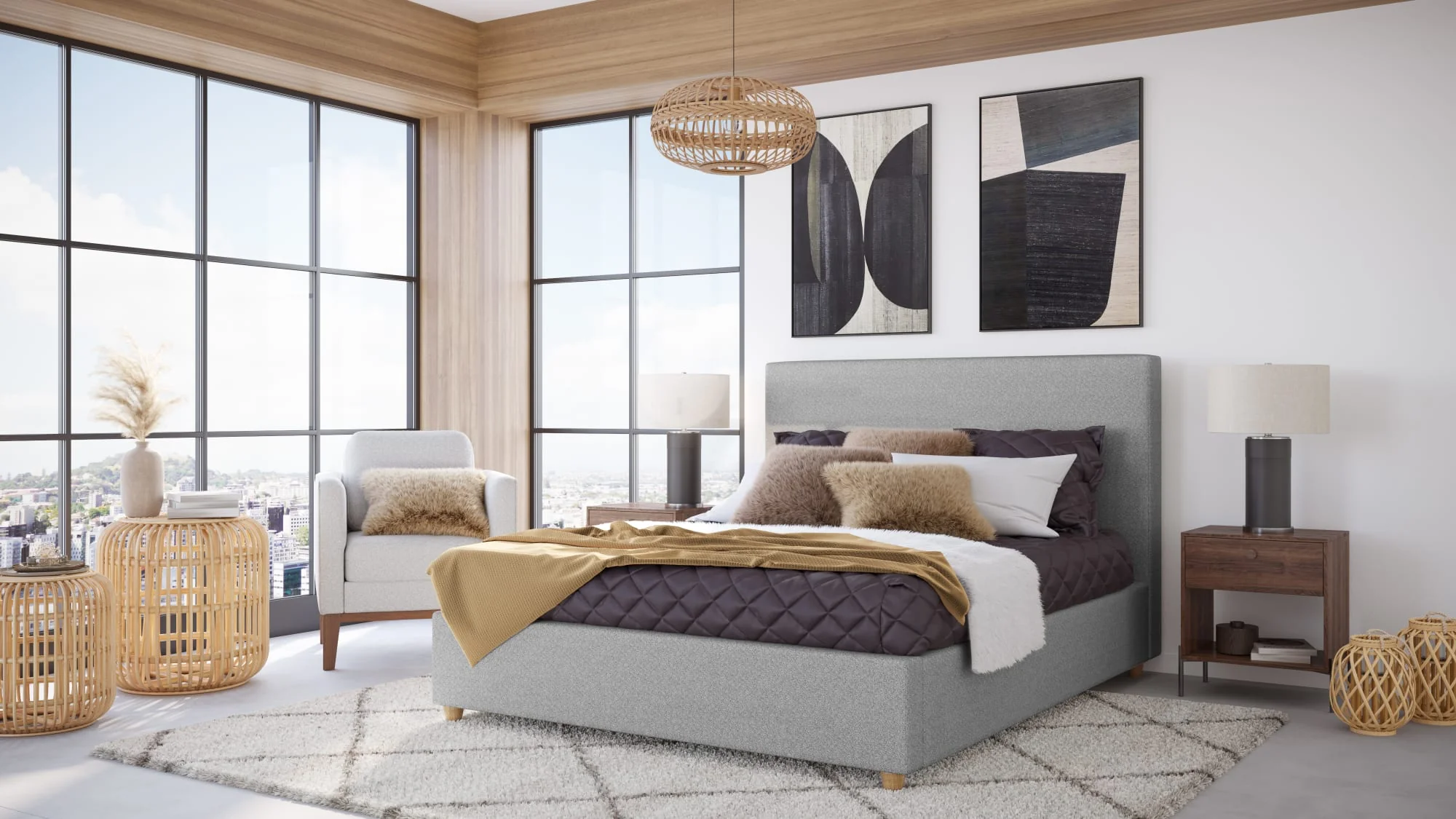Olivia Pewter California King Upholstered Platform Bed - Image 6