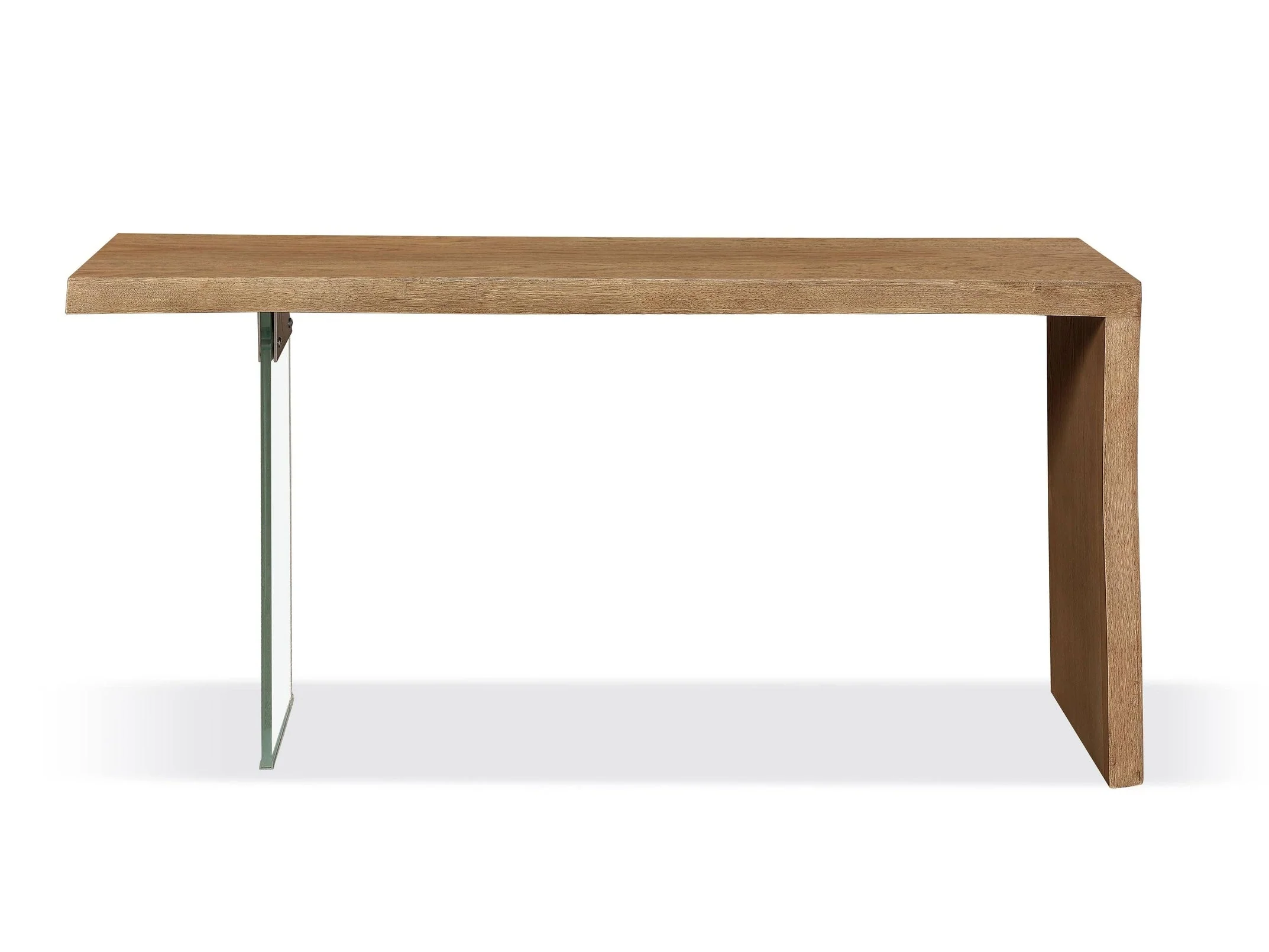 One Live-Edge White Oak and Glass Console Table in Bisque