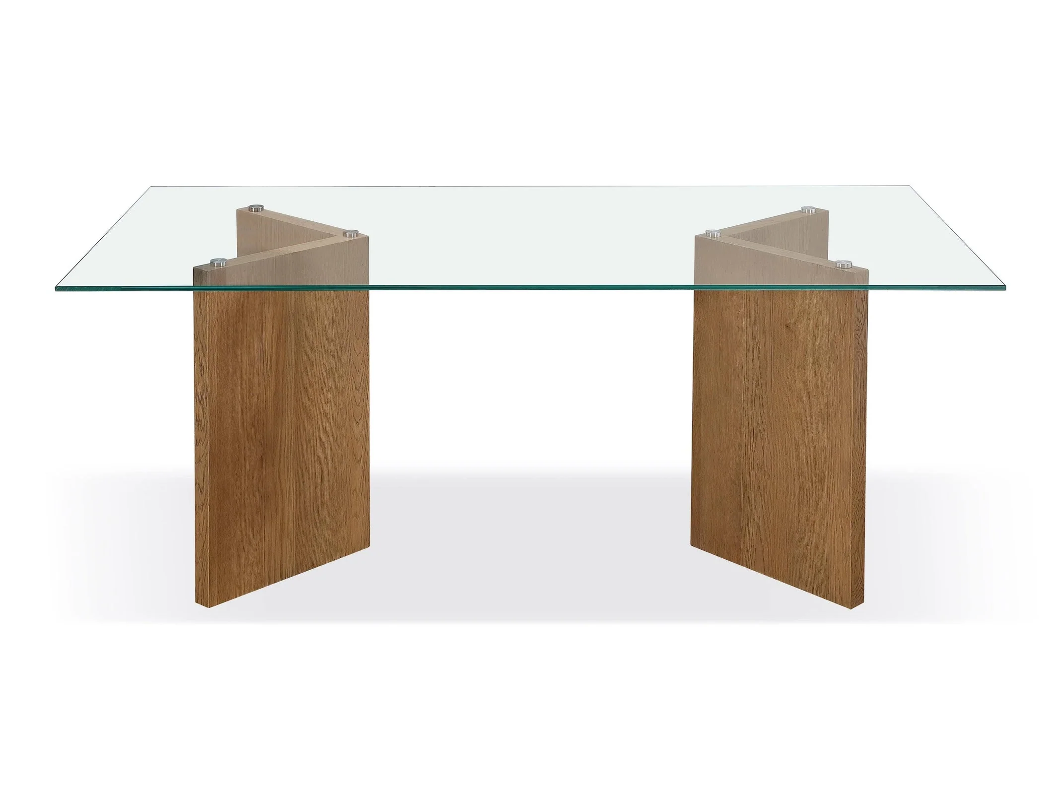 One Modern Coastal Glass Top Dining Table in White Oak