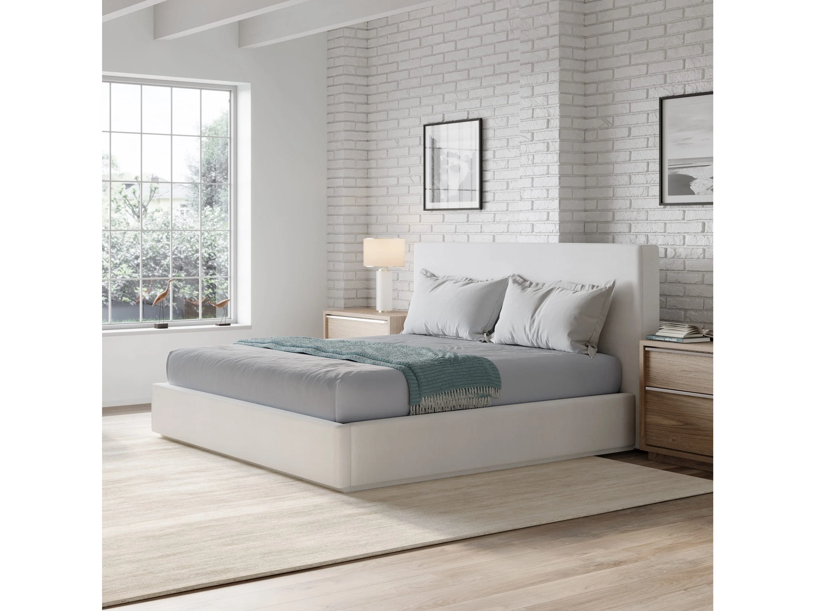 One Pearl California King Upholstered Platform Bed