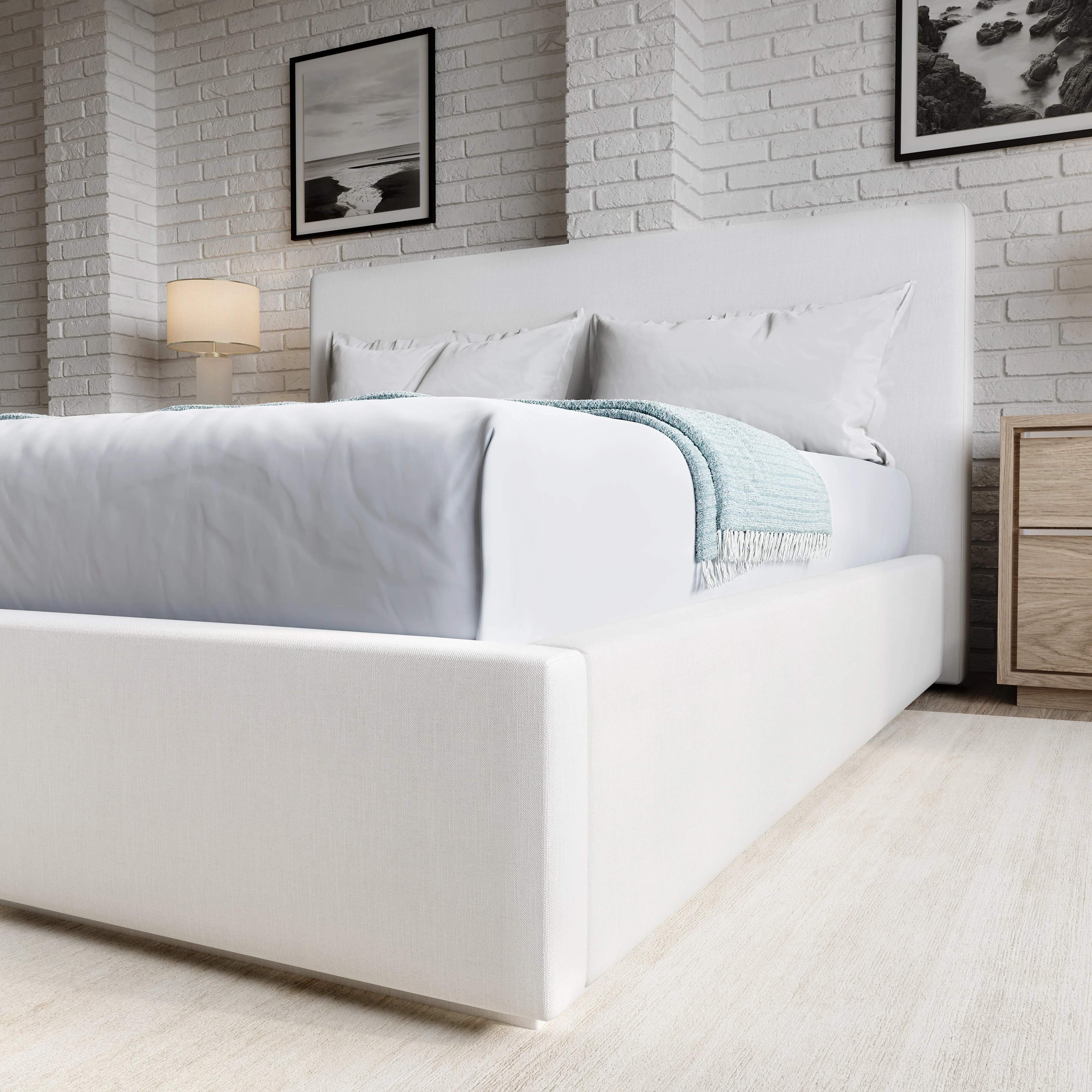 One Upholstered Footboard Queen Storage Bed in Pearl - Image 2