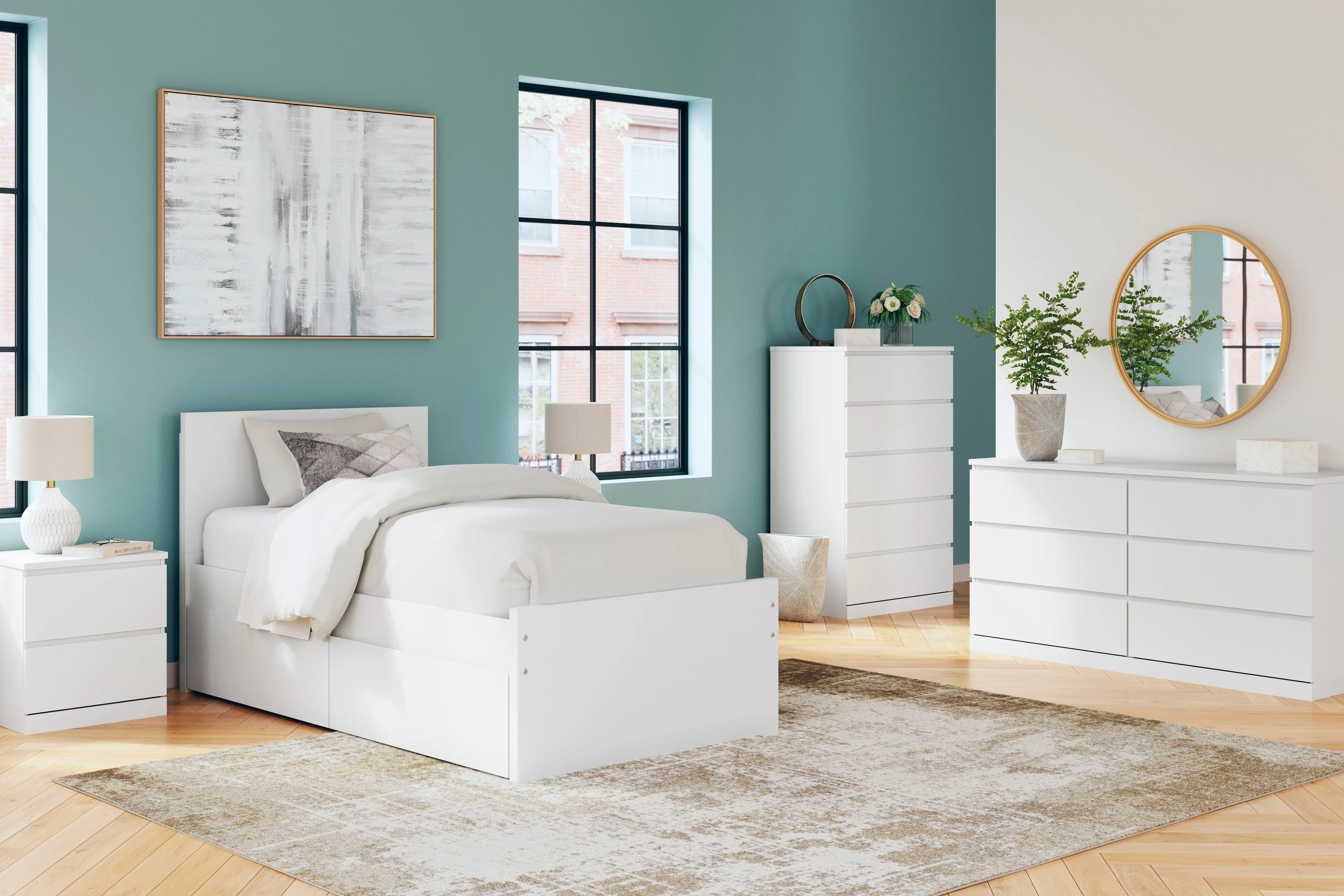 Onita White Youth One Side Storage Panel Platform Bedroom Set