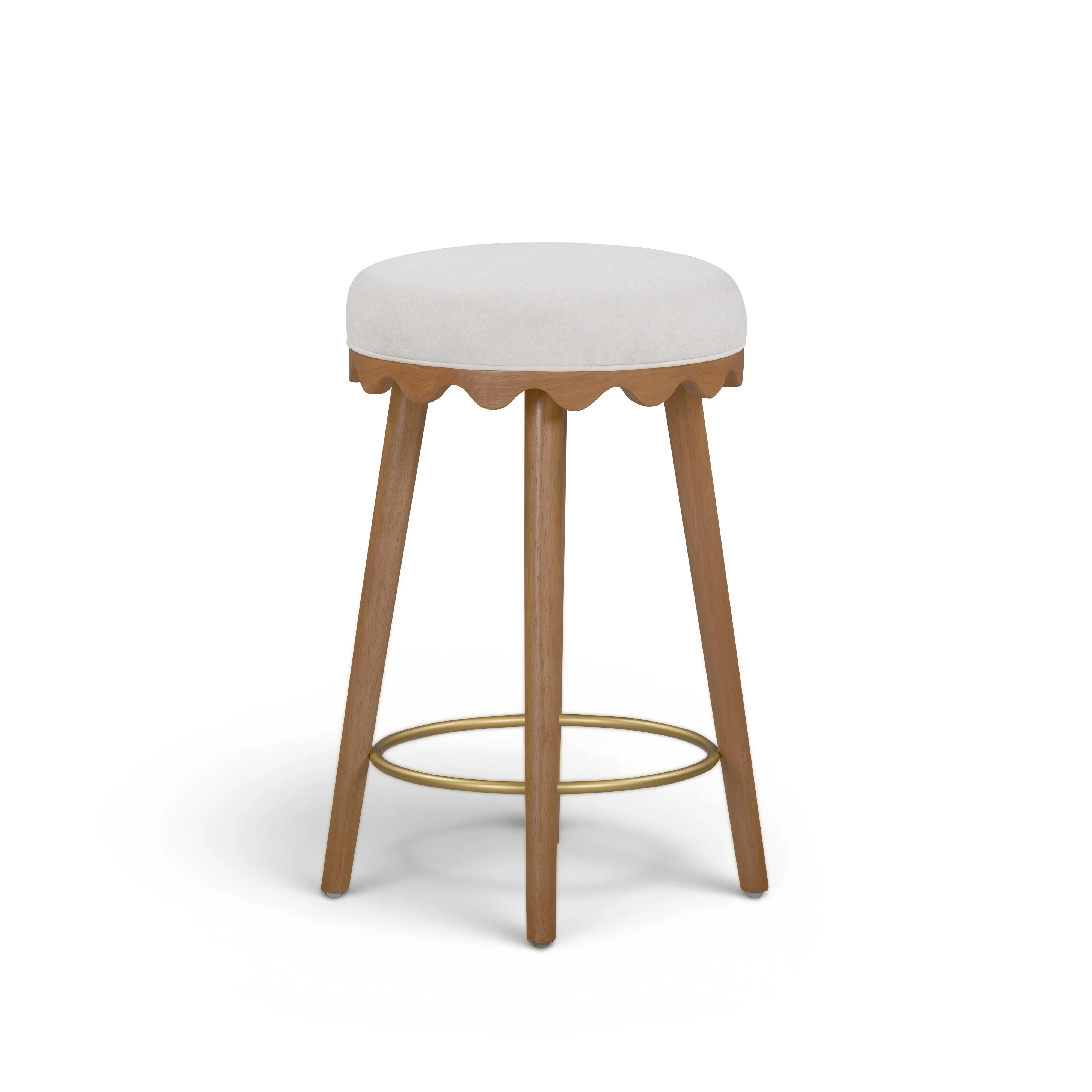 Oodle Cream Performance Vegan Mohair Light Walnut Counter Stool - Image 3