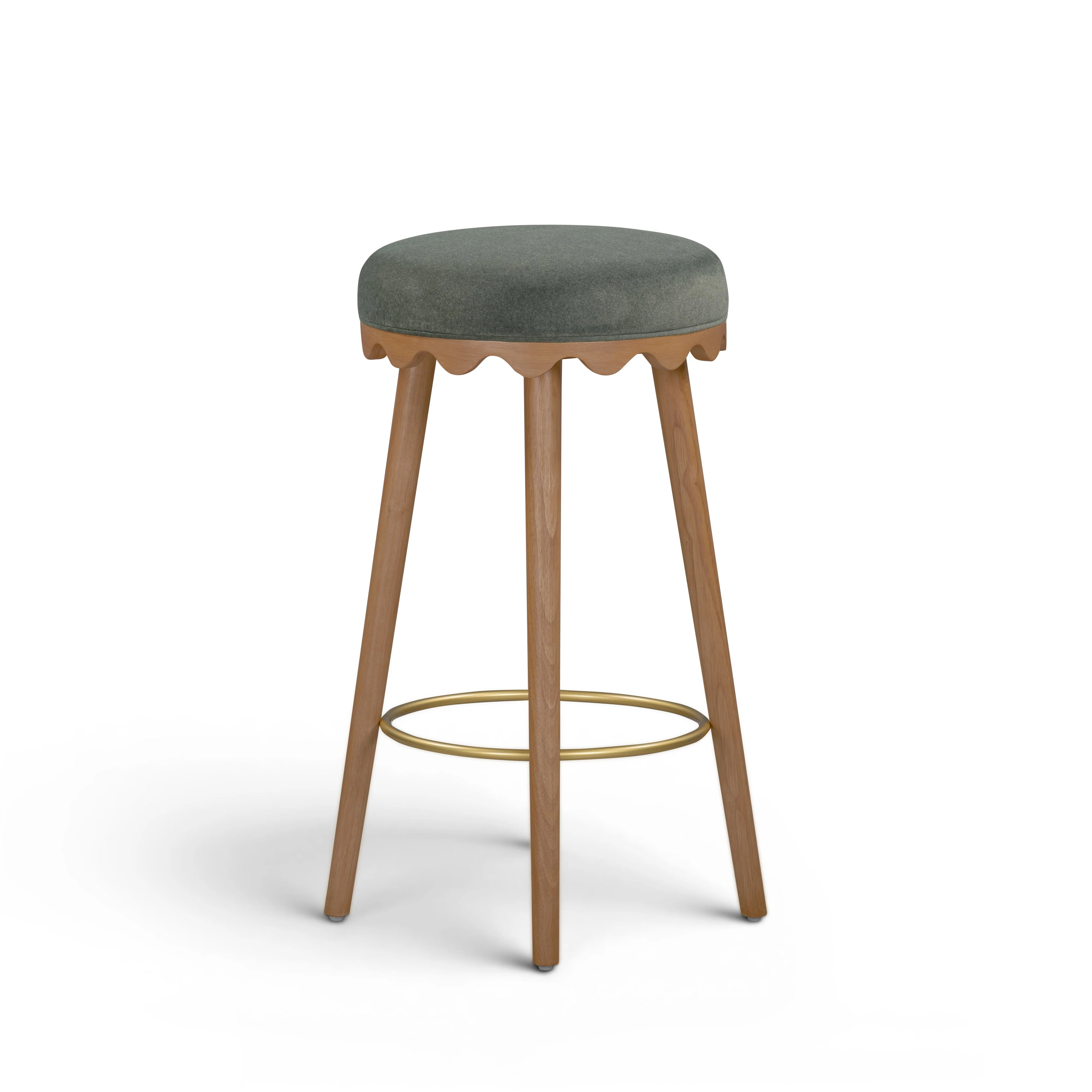Oodle Green Performance Vegan Mohair Light Walnut Bar Stool - Image 2