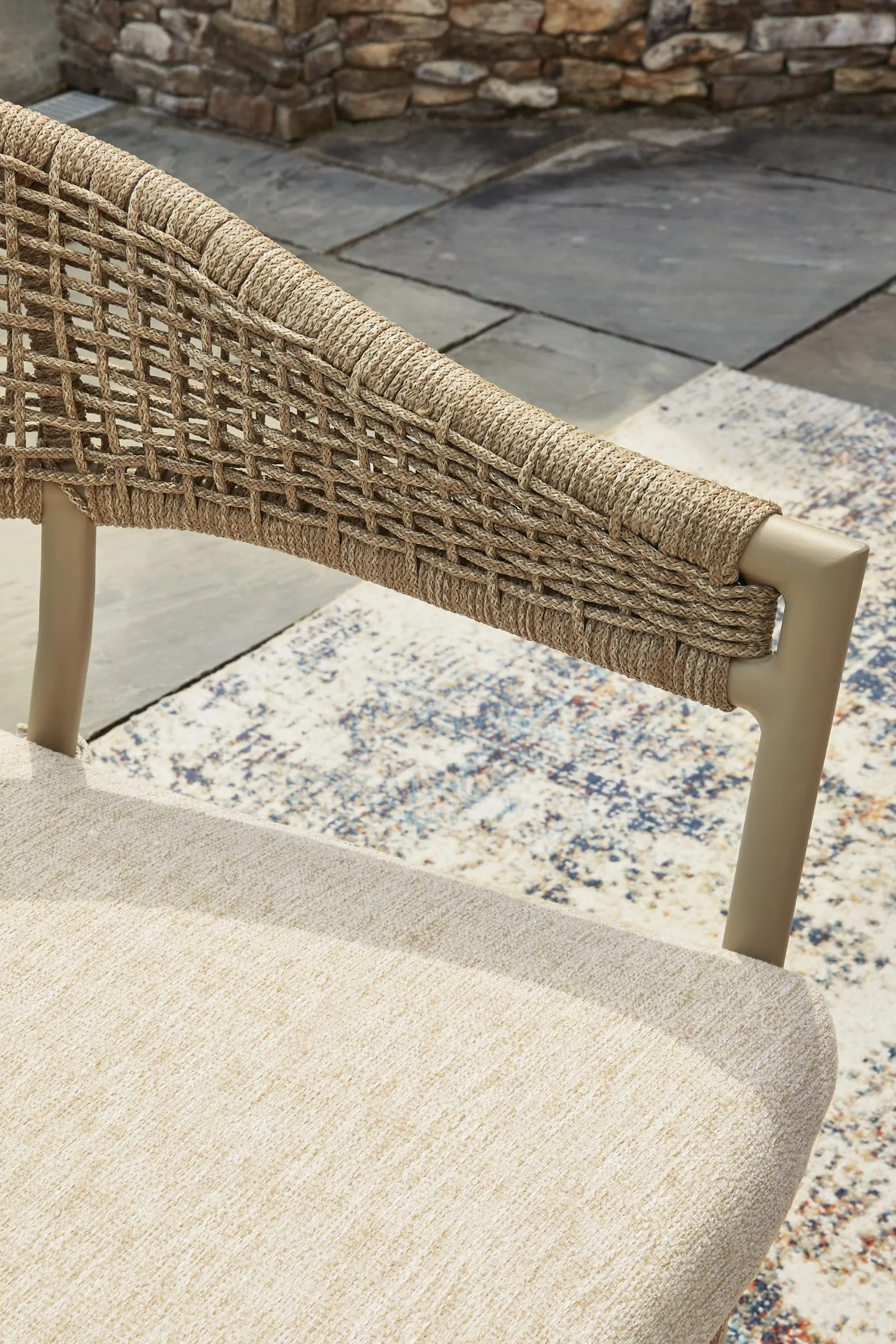 Orchard Beach Beige Outdoor Dining Table and 4 Arm Chairs - Image 7