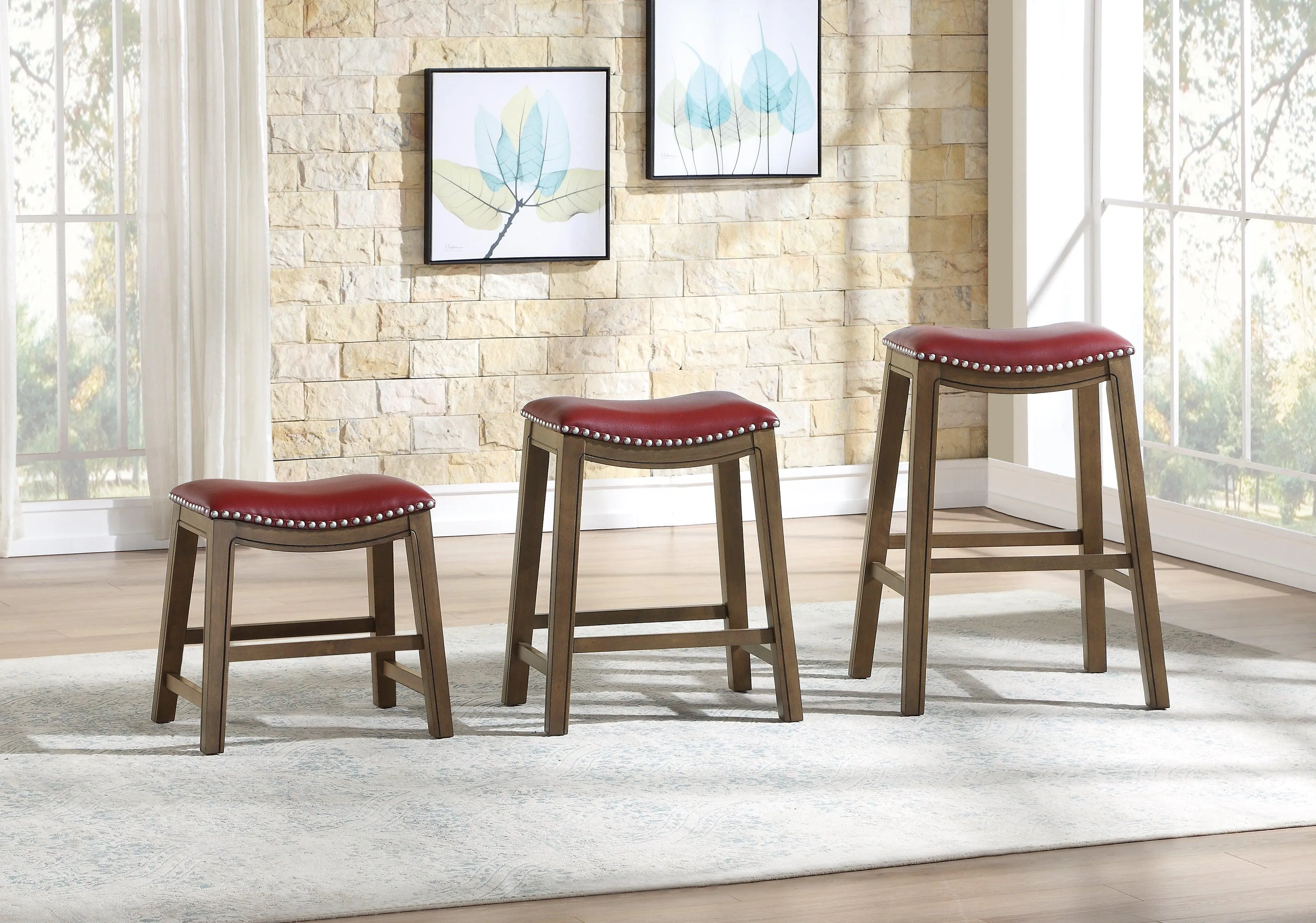 Ordway Red/Brown Pub Height Stool, Red - Image 2