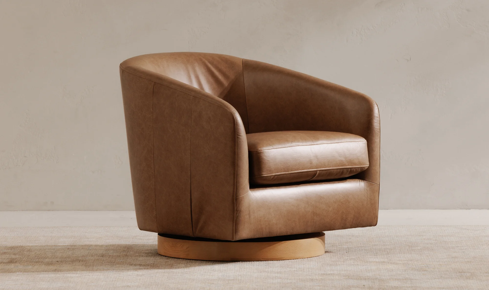 Oscy Leather Swivel Chair Tan - Image 9