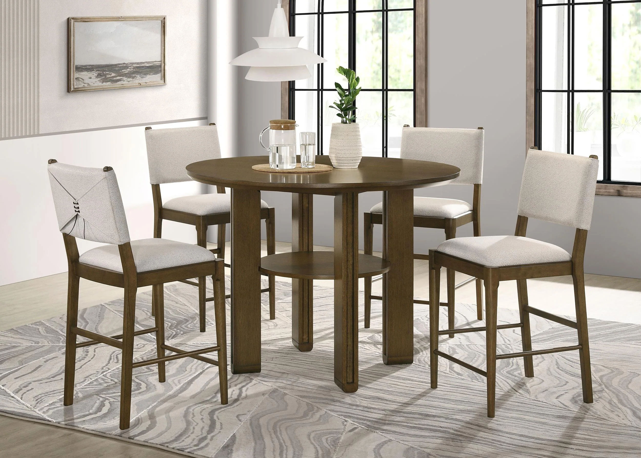 Ottowa Brown Round Wood Counter Height Dining Room Set