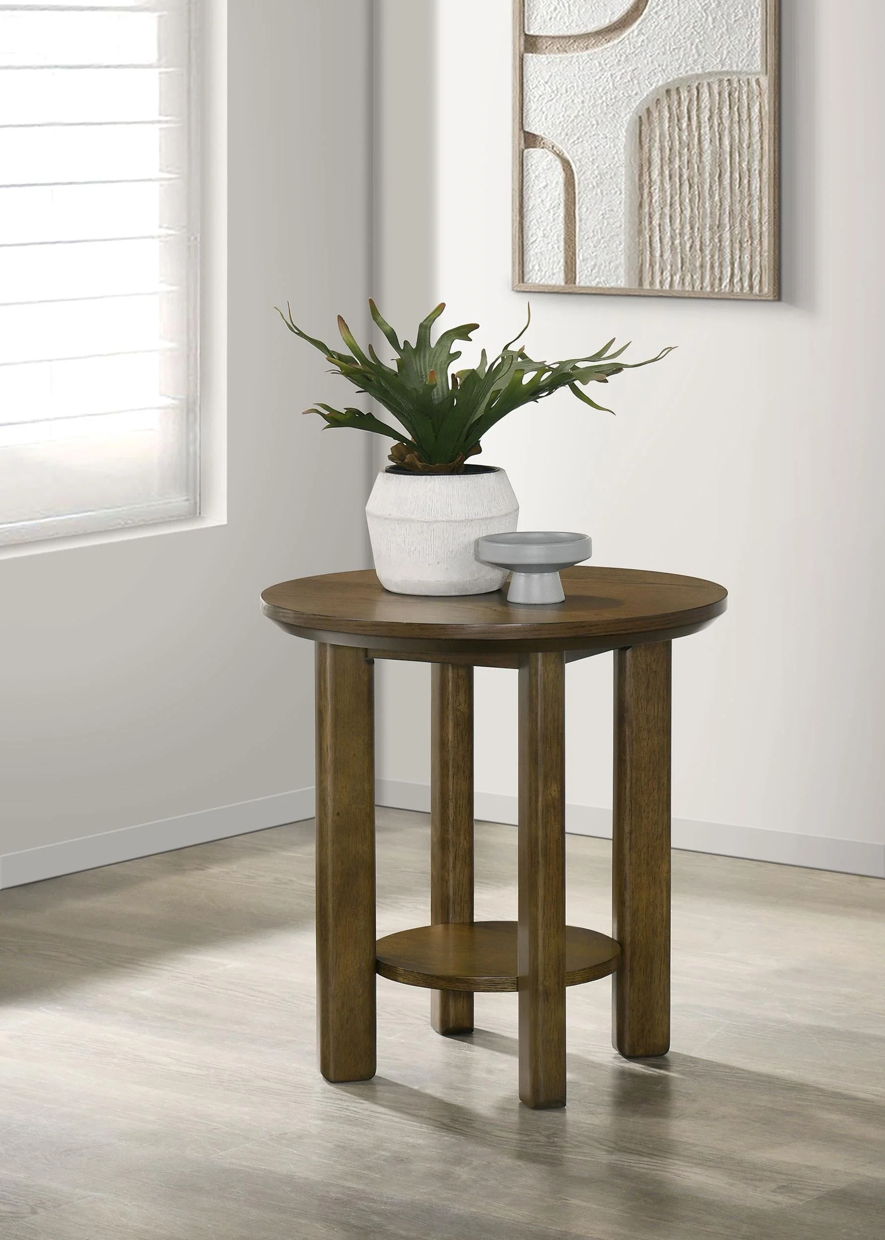 Ottowa Brown Round Wood Side End Table with Shelf