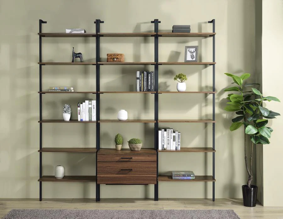 Owens Walnut 3-piece 96-inch Wall Mounted Bookshelf Set