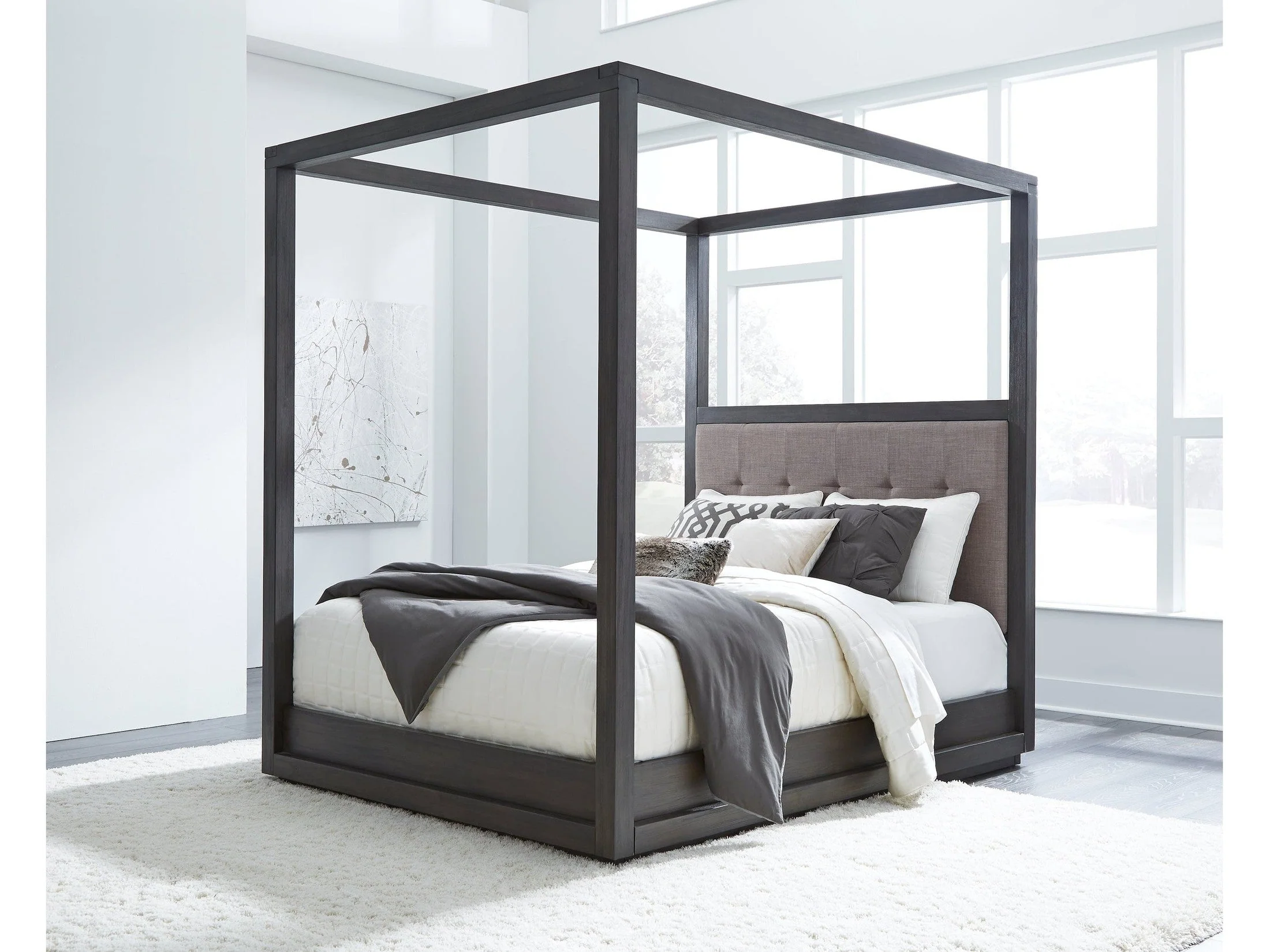Oxford Upholstered Eastern King Canopy Bed in Dolphin