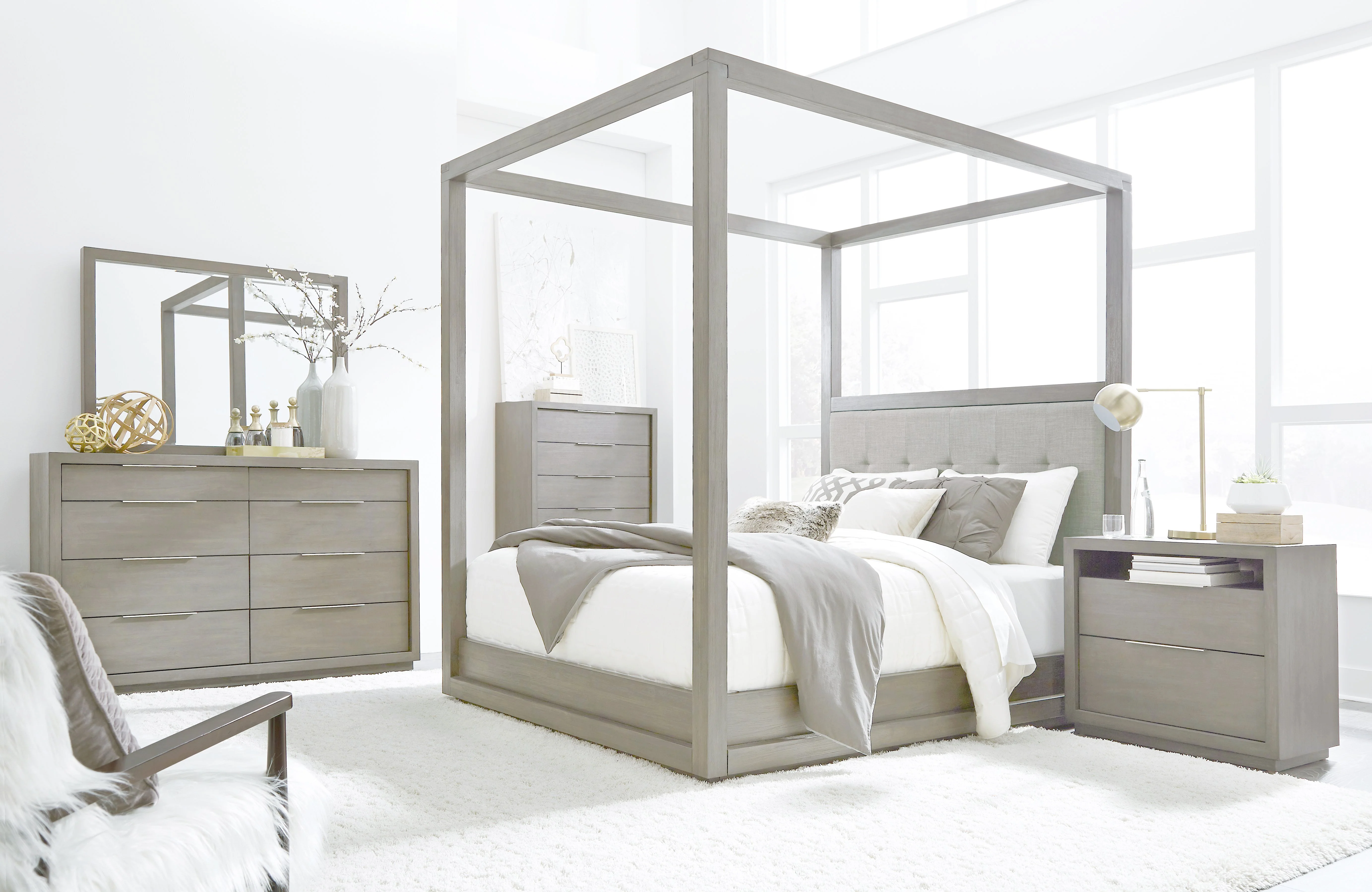 Oxford Upholstered Full Canopy Bed in Mineral - Image 2