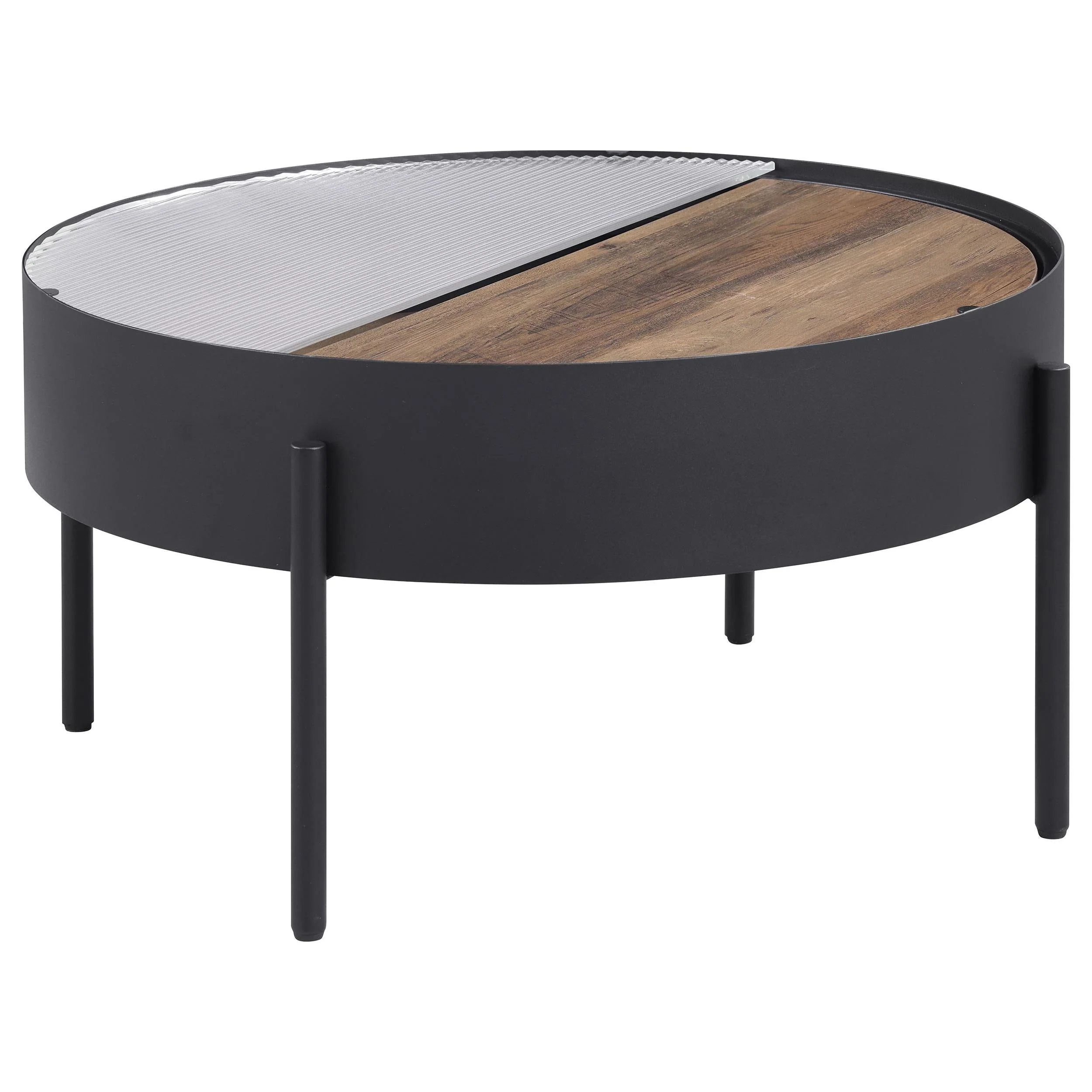 Ozella Sandy Black Round Coffee Table with Hidden Storage - Image 4