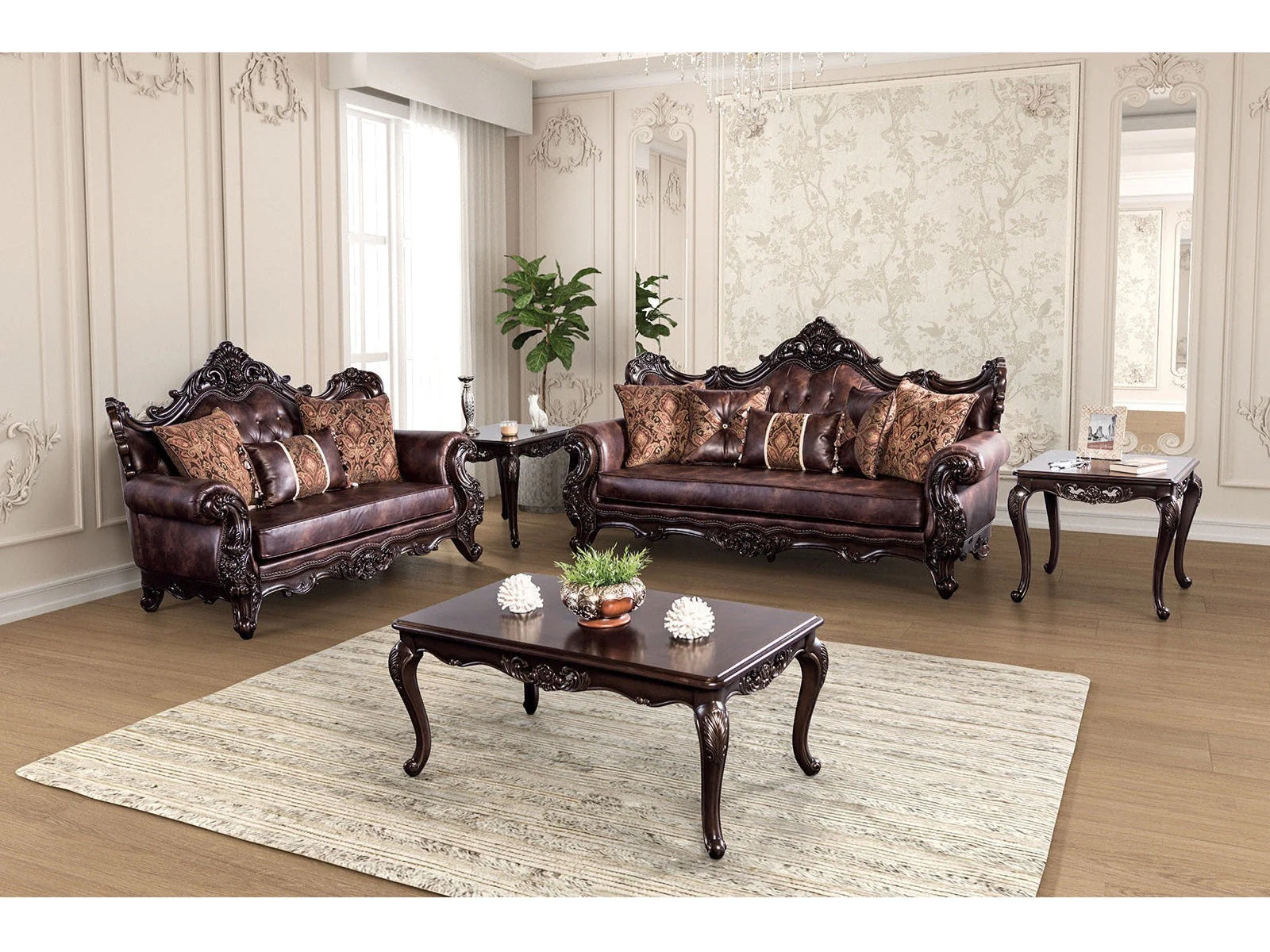 Palencia Dark Cherry/Brown Sofa & Loveseat