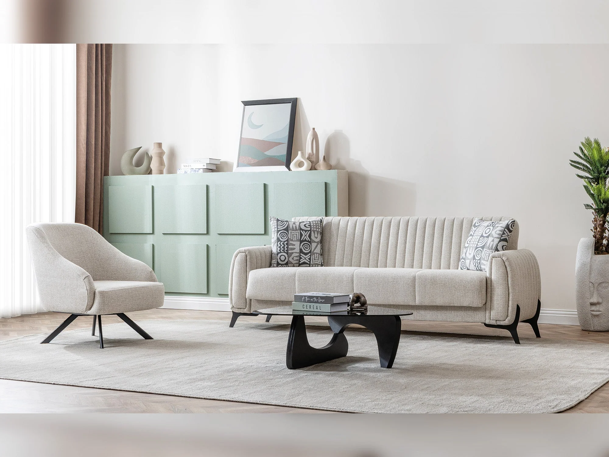 Palermo Cream 3-pieces (Sofa & Loveseat & Chair) Living Room Set - Image 5