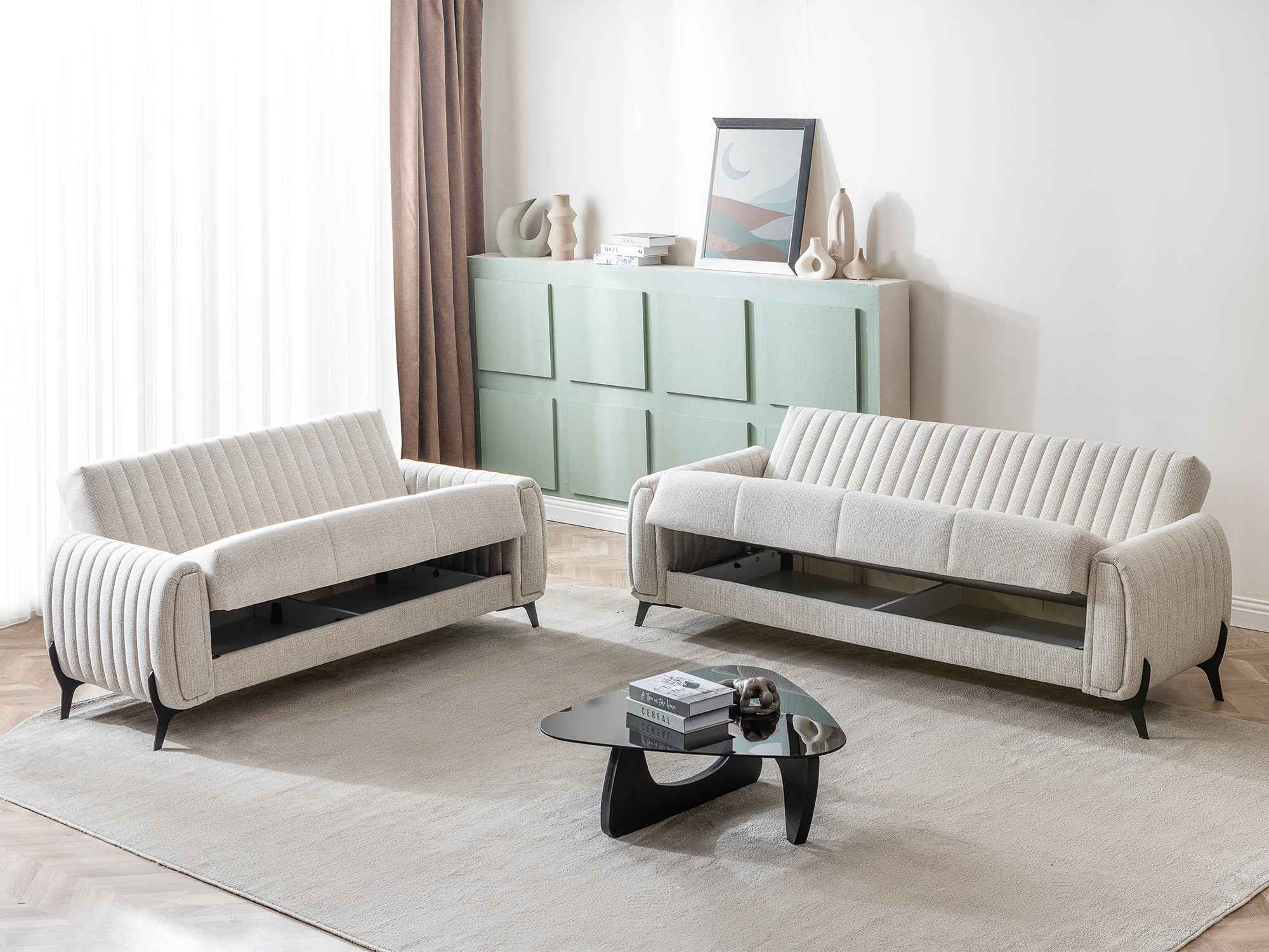 Palermo Cream Convertible Loveseat - Image 3