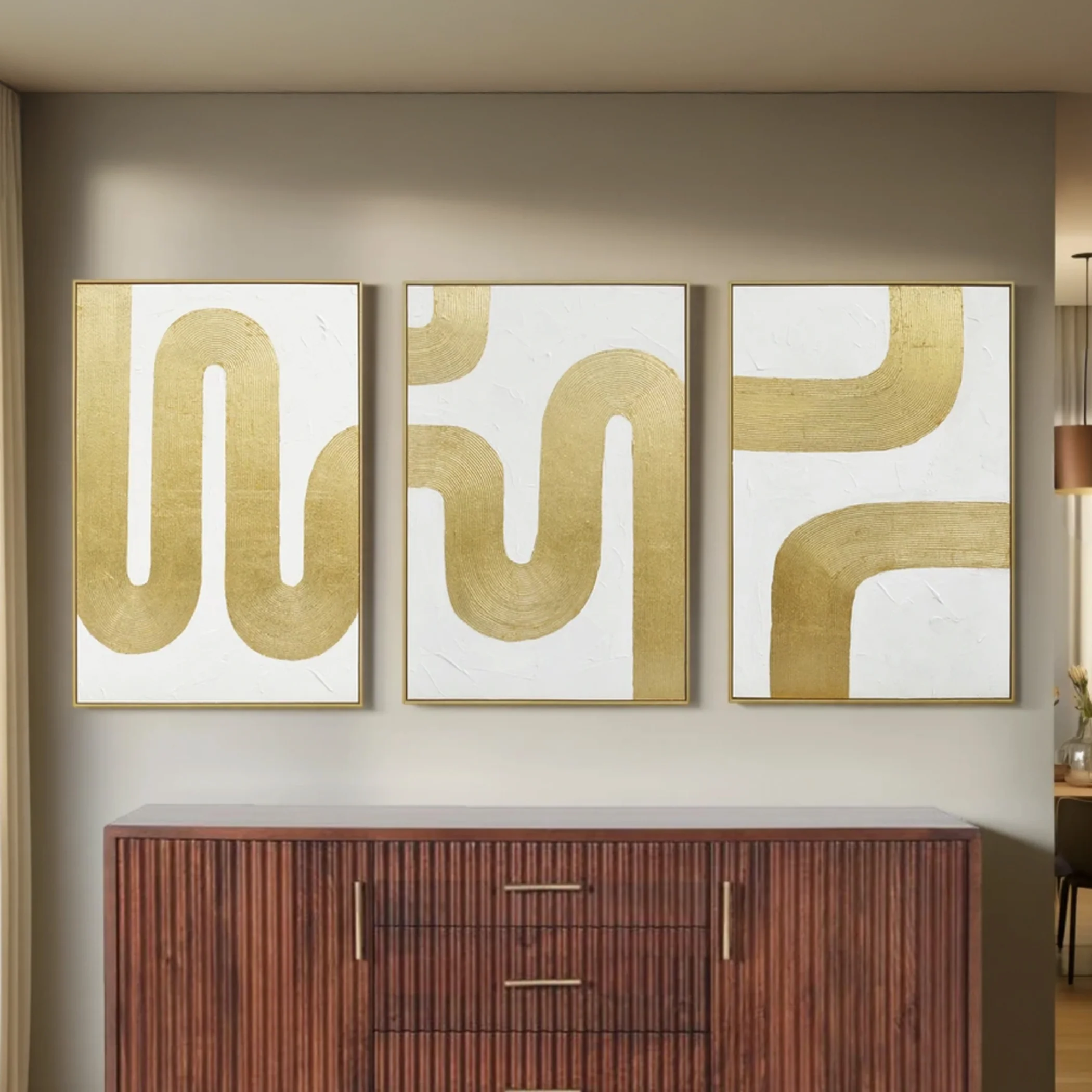 Palette Bold Bands Hand Painted Framed Triptych - Image 6