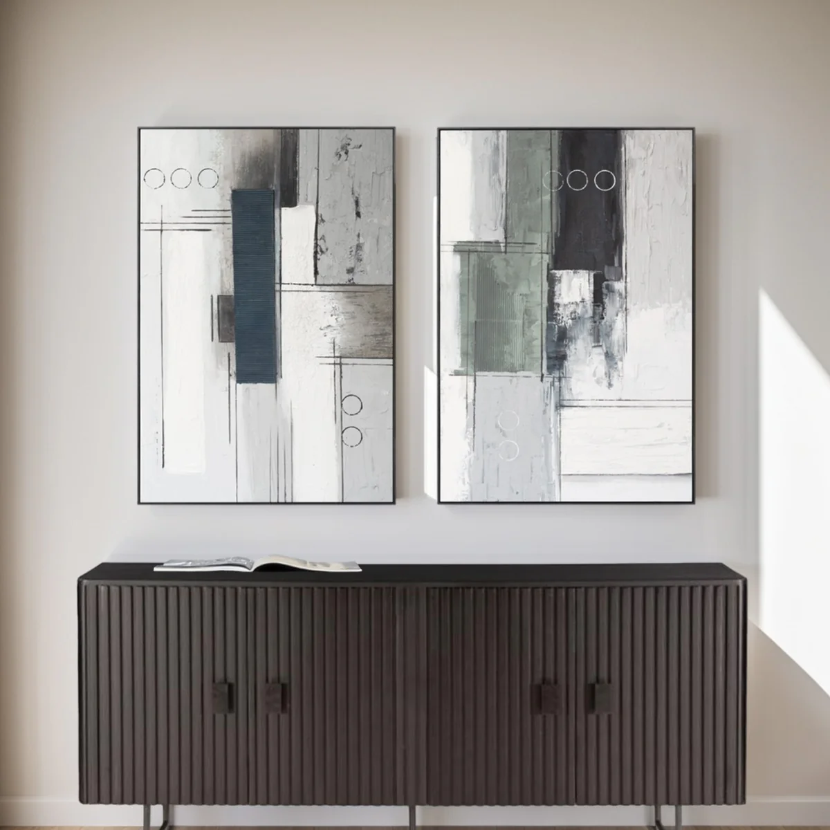 Palette Linear Landscape Hand Painted Framed Diptych - Image 9