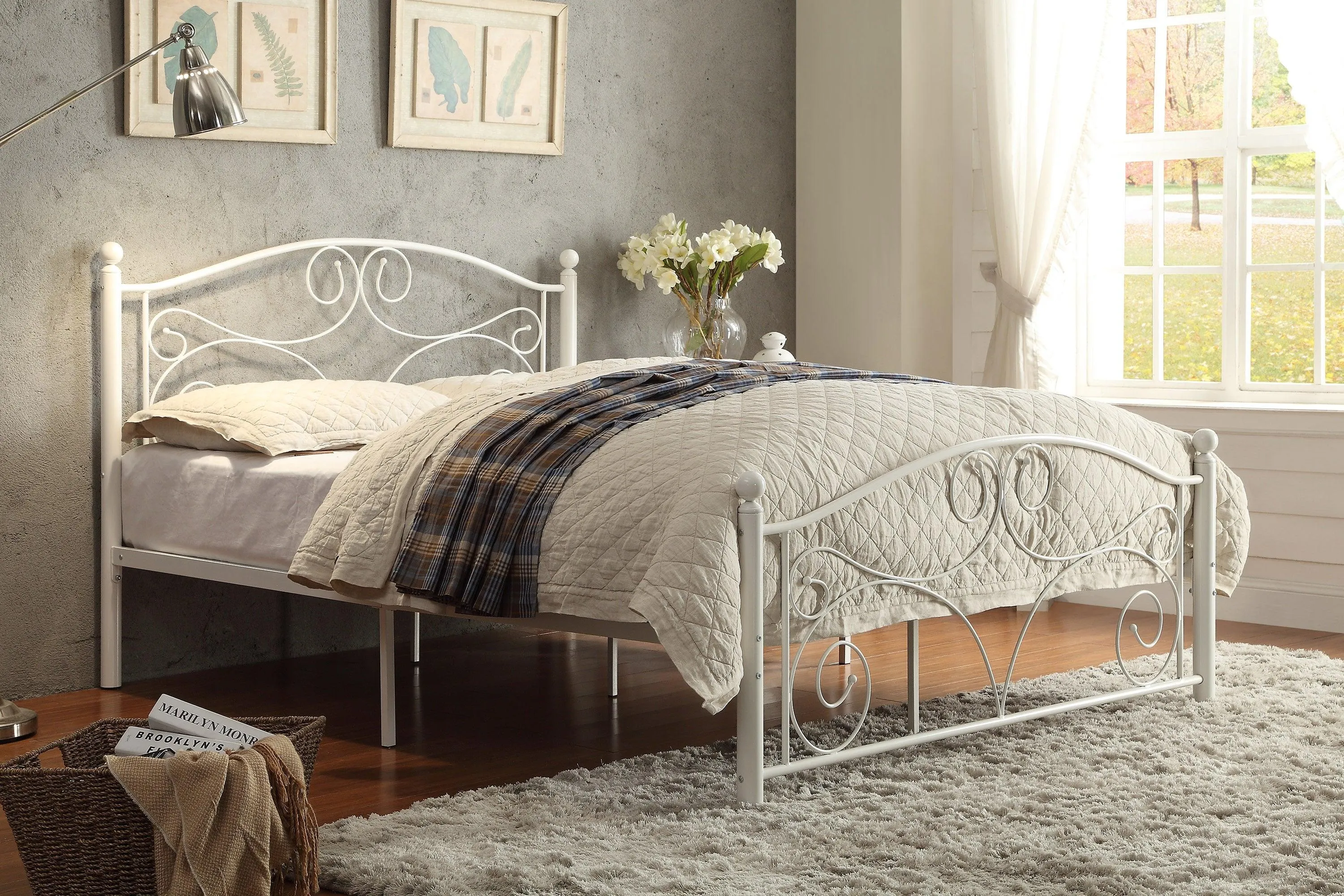 Pallina White Full Metal Platfom Bed - Image 2