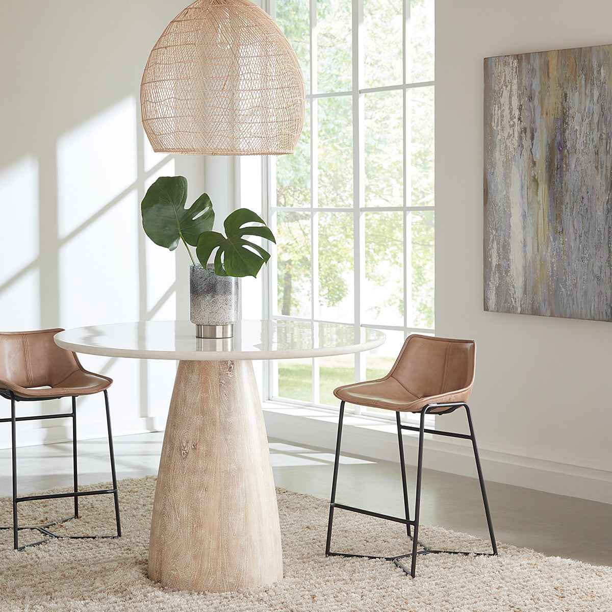 Palm Springs 48" Gathering Table with White Marble and Whitewash Modern Base - Image 6