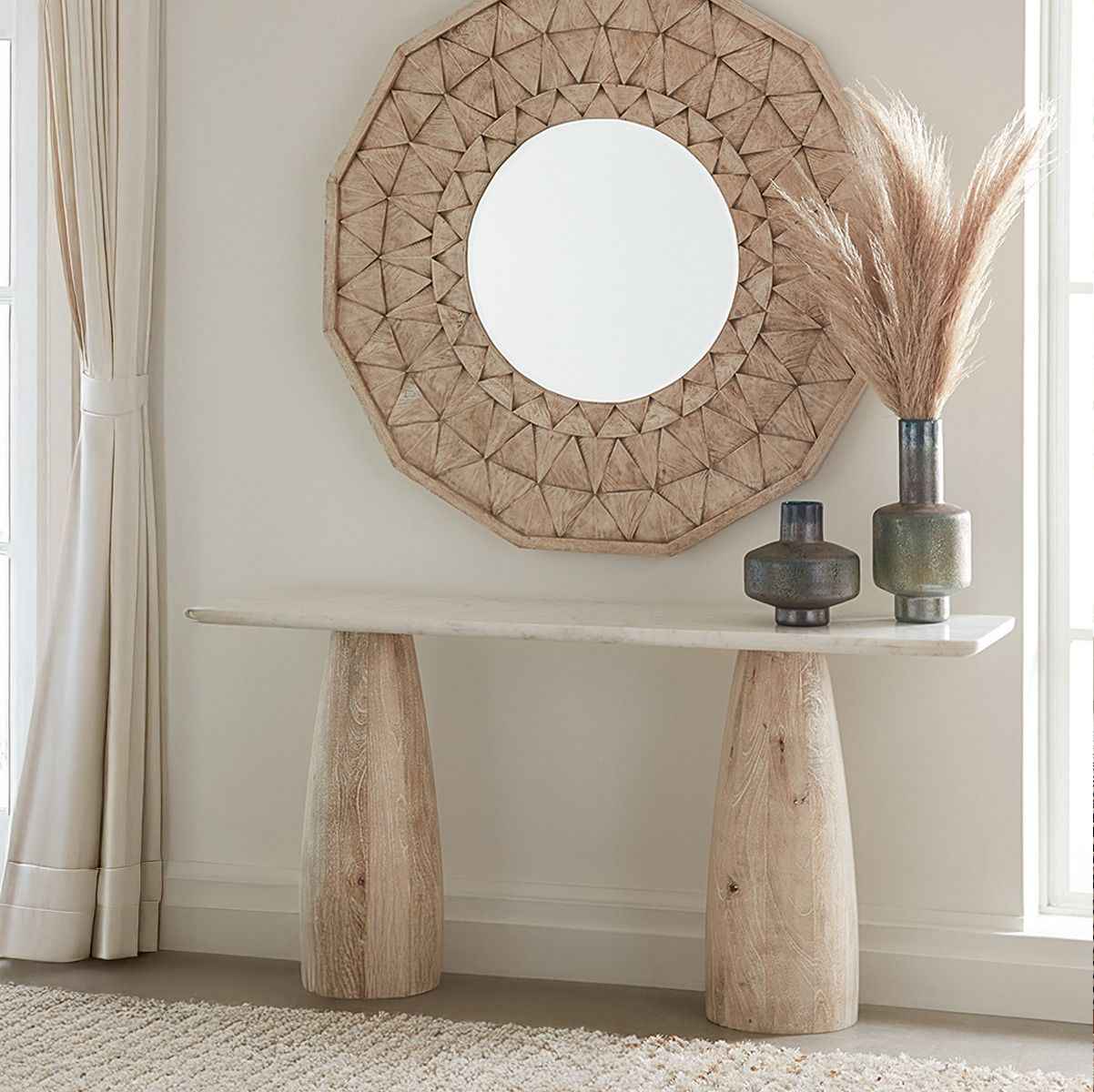 Palm Springs 60" Console Table with White Marble and Whitewash Modern Base - Image 3