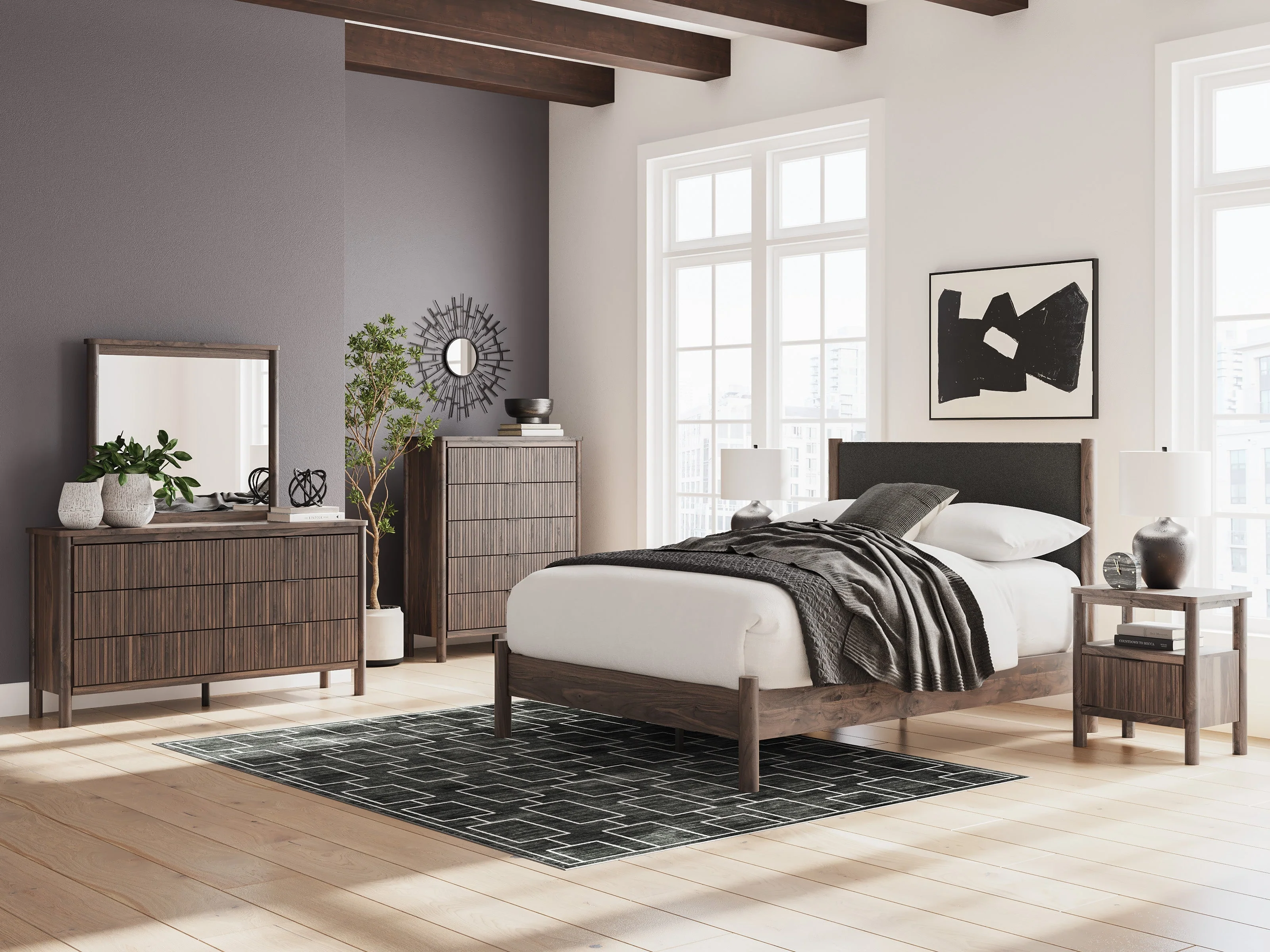 Pamytta Brown Upholstered Platform Bedroom Set