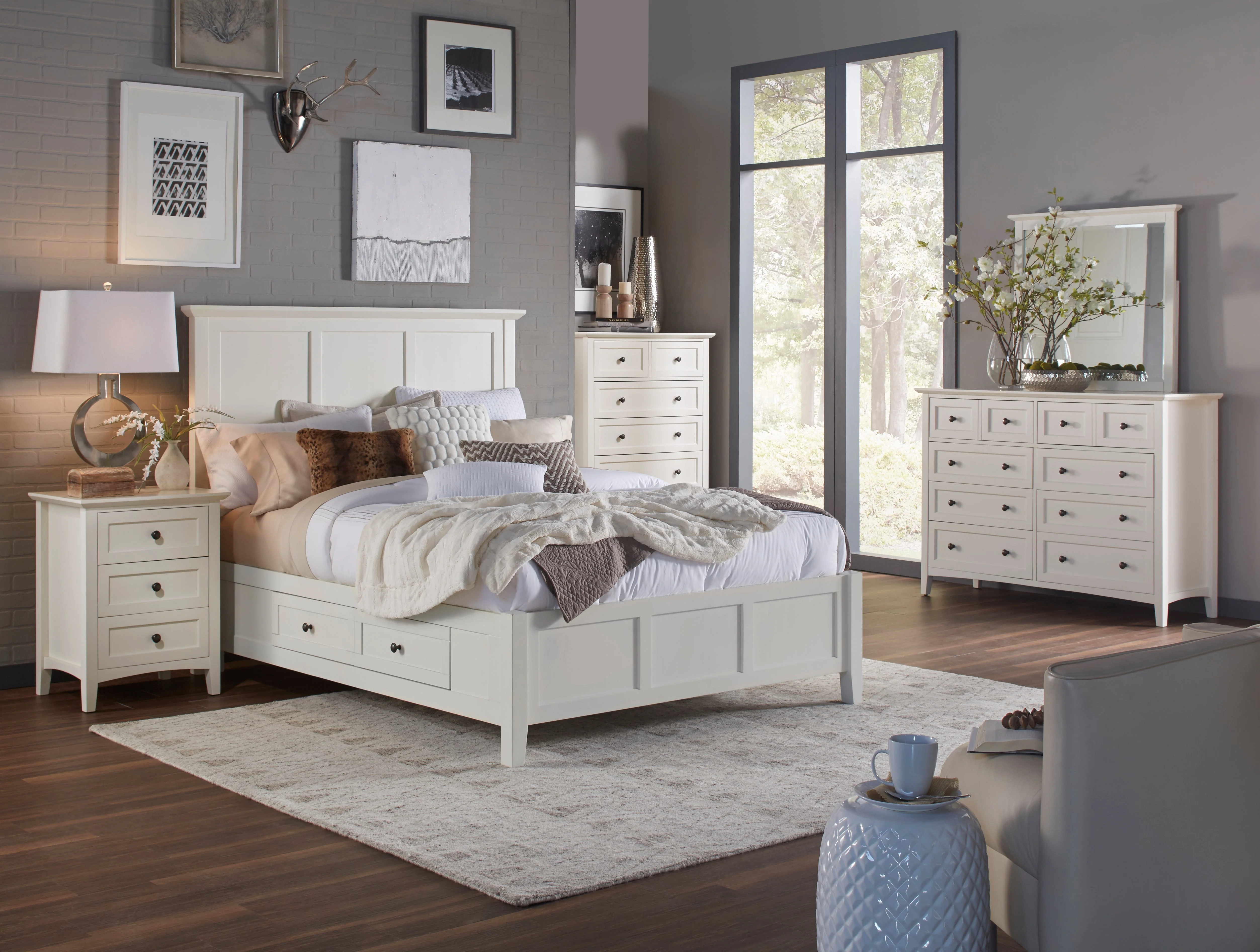 Paragon Four Drawer Wood Queen Storage Bed in White - Image 2